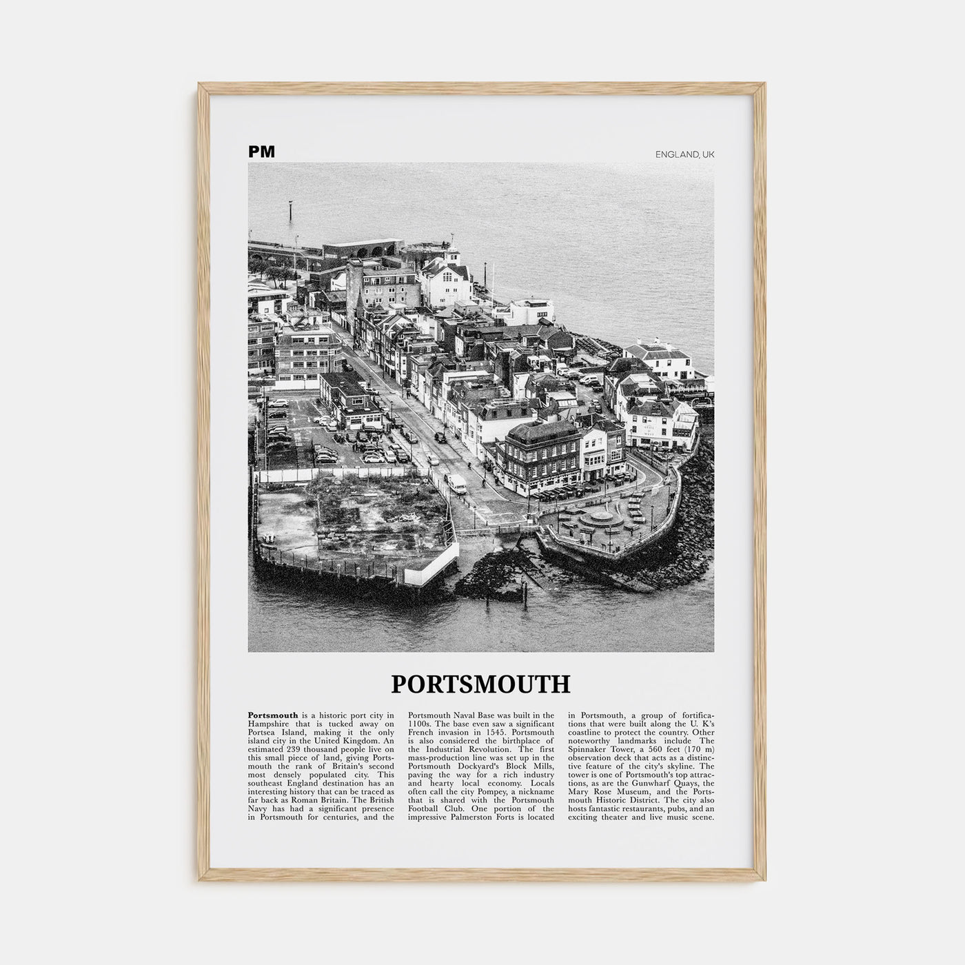 Portsmouth, England Travel B&W No 1 Poster