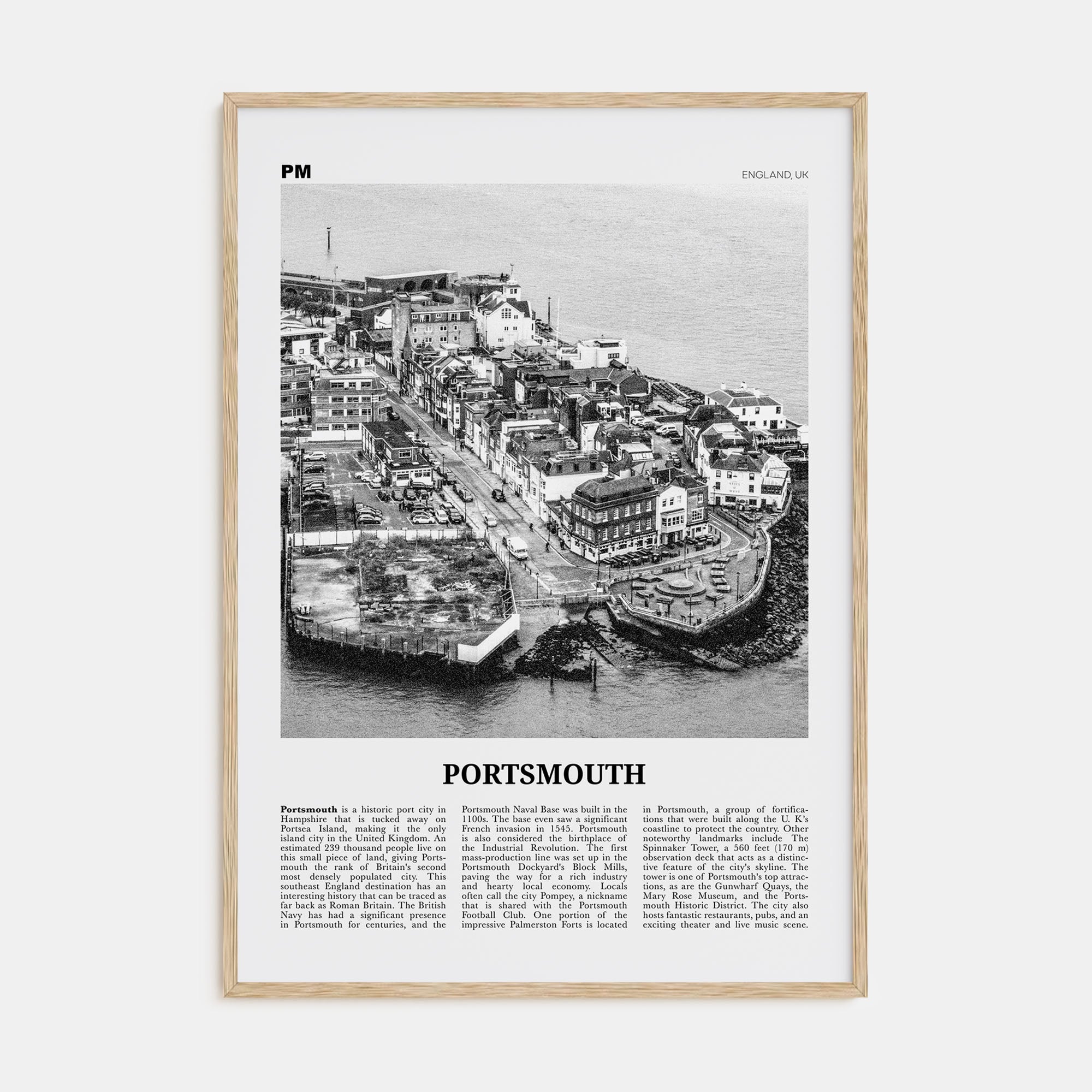 Portsmouth, England Travel B&W No 1 Poster