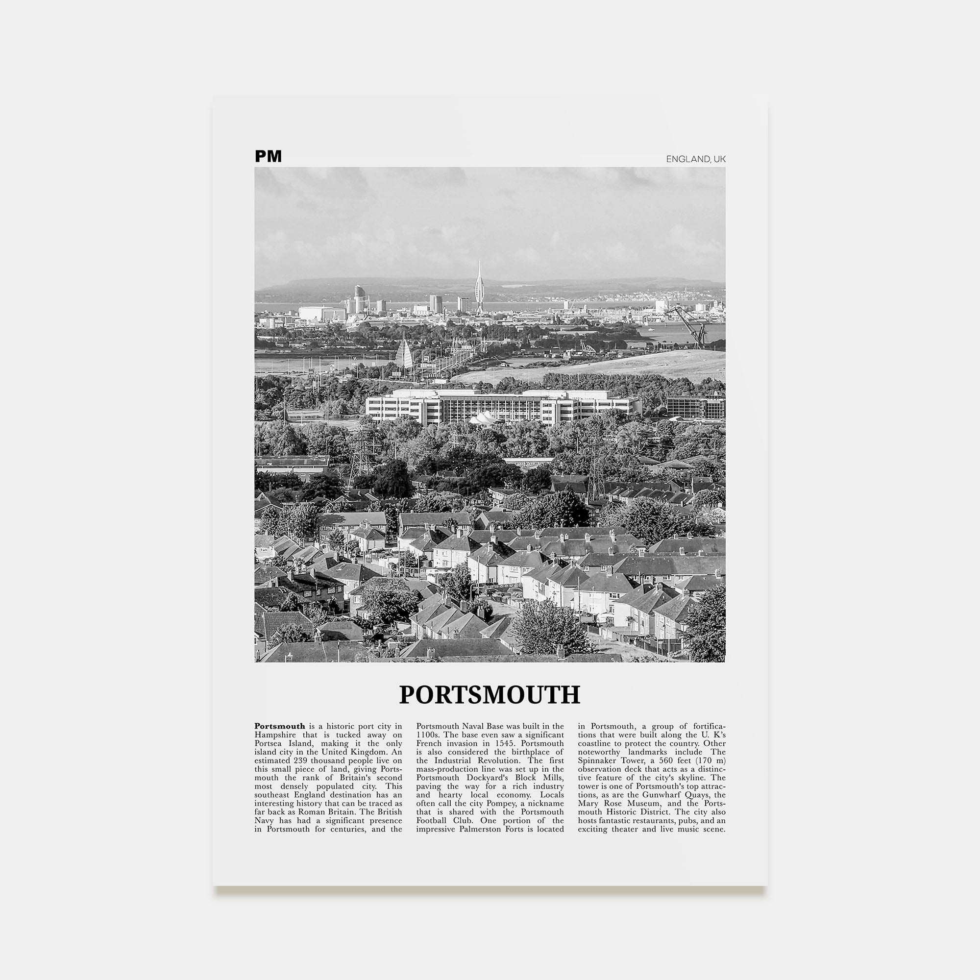 Portsmouth, England Travel B&W No 2 Poster