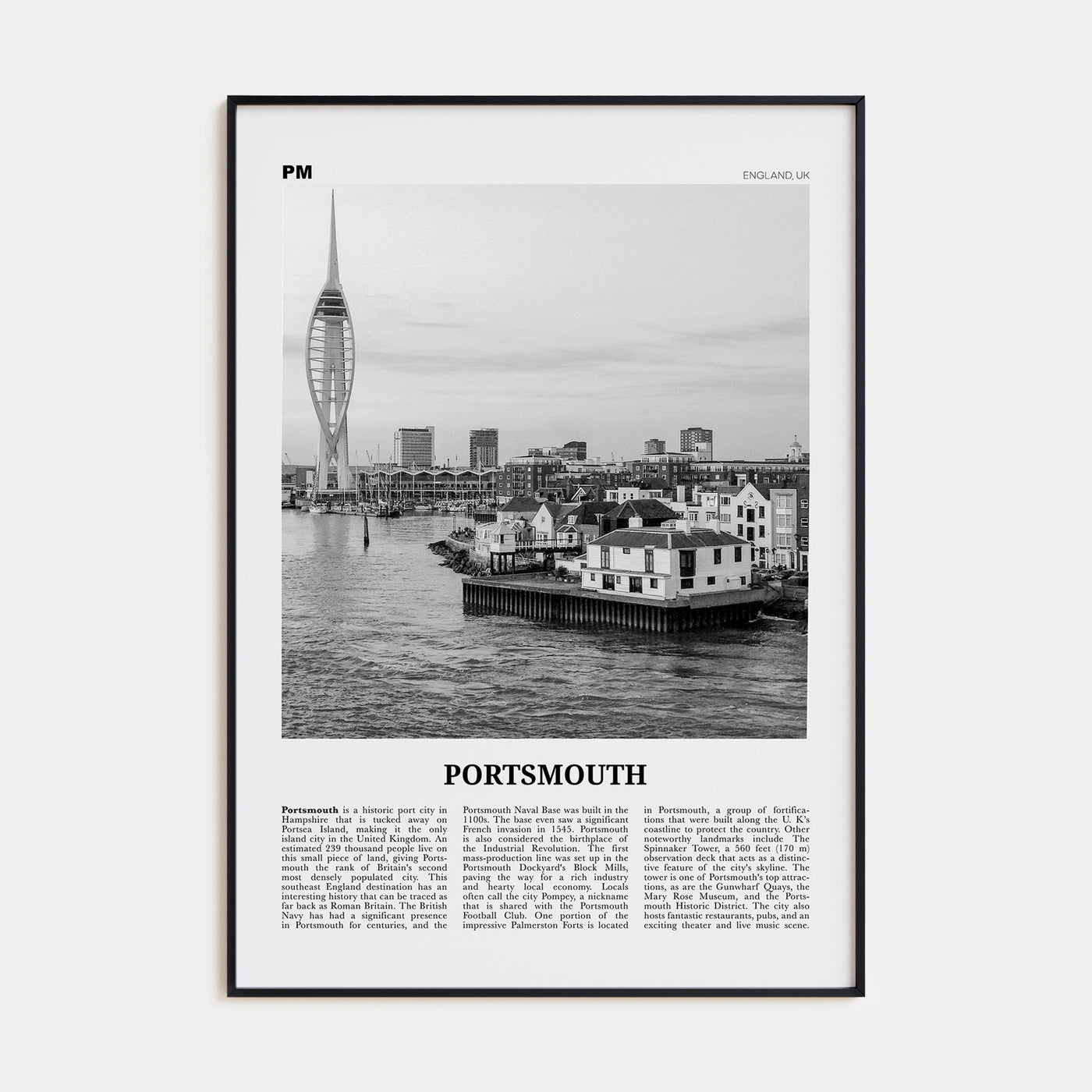 Portsmouth, England Travel B&W No 3 Poster