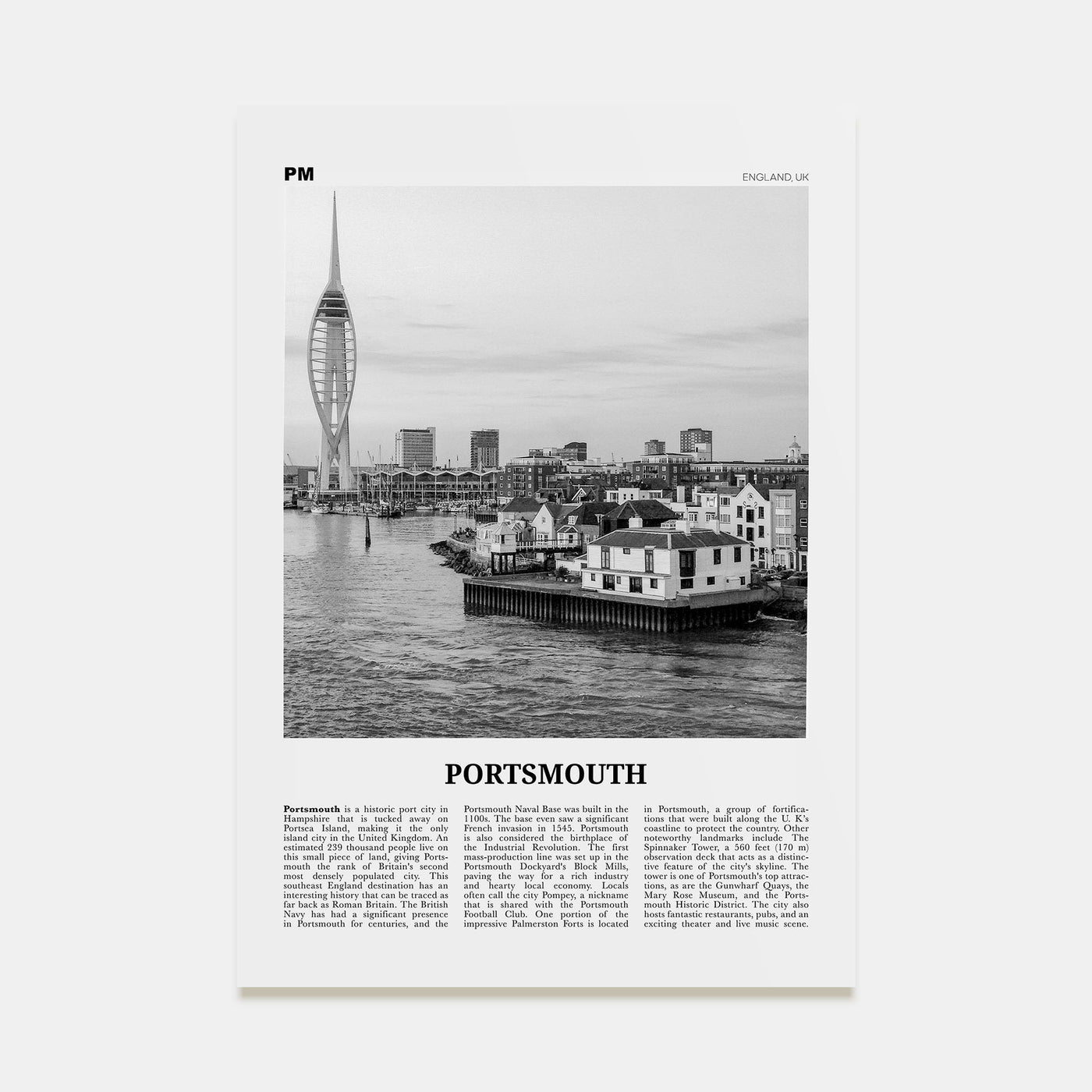 Portsmouth, England Travel B&W No 3 Poster