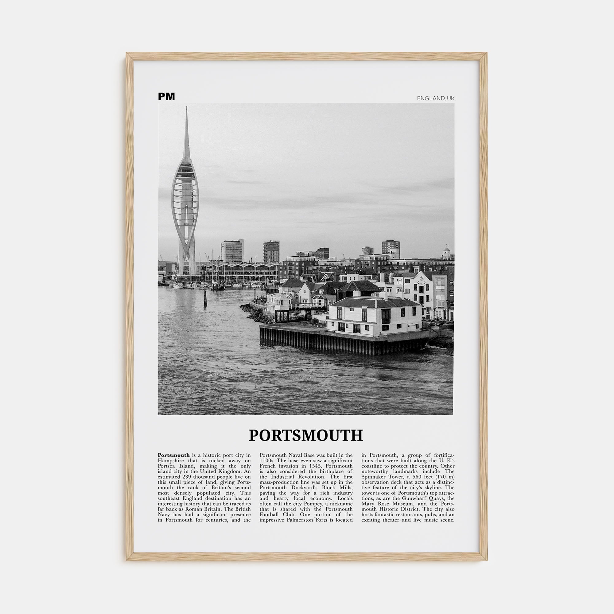 Portsmouth, England Travel B&W No 3 Poster