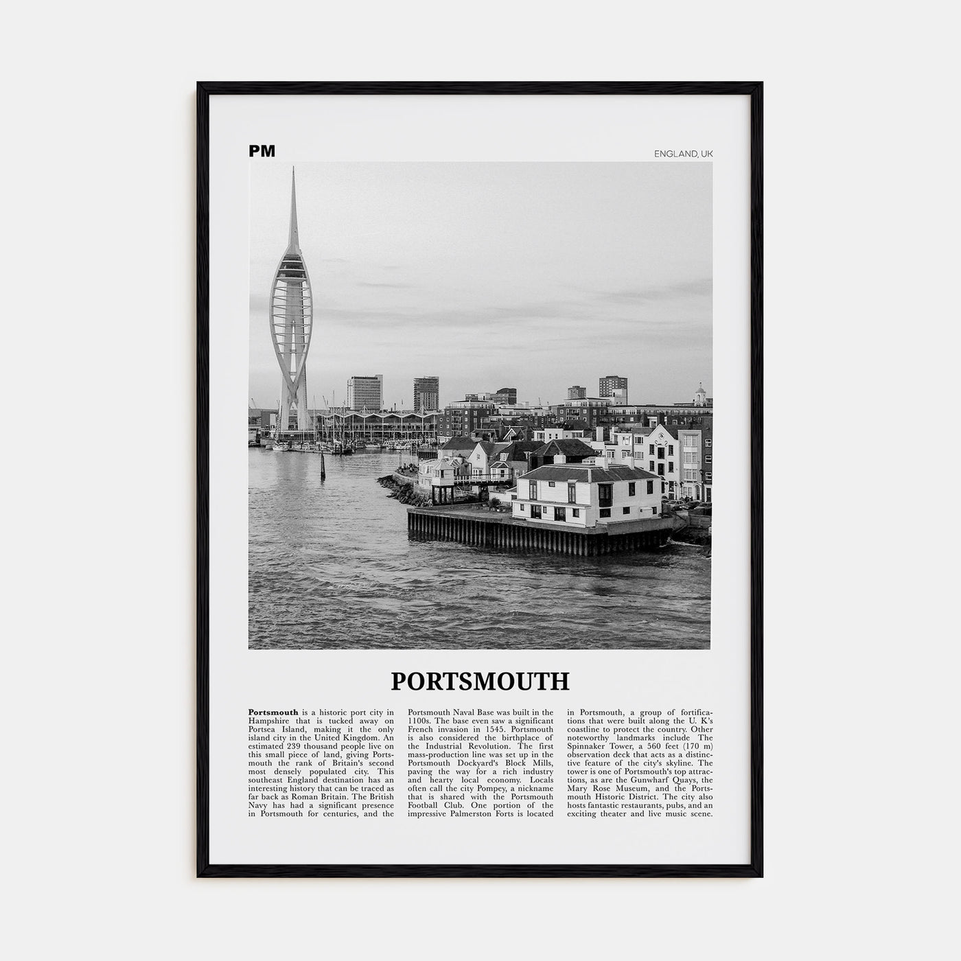 Portsmouth, England Travel B&W No 3 Poster