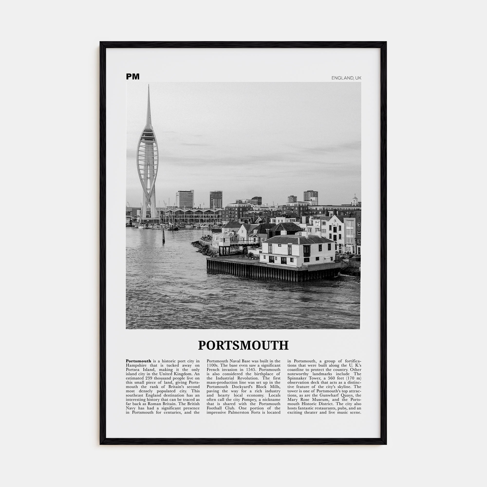 Portsmouth, England Travel B&W No 3 Poster