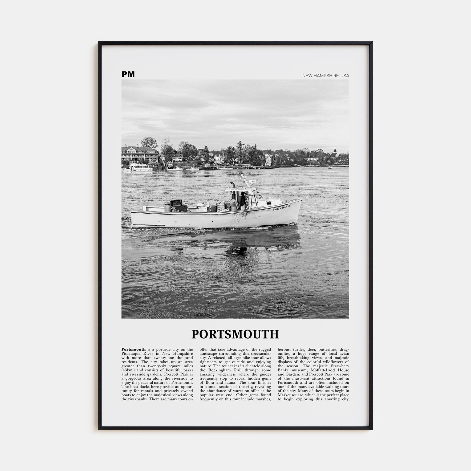 Portsmouth, New Hampshire Travel B&W Poster