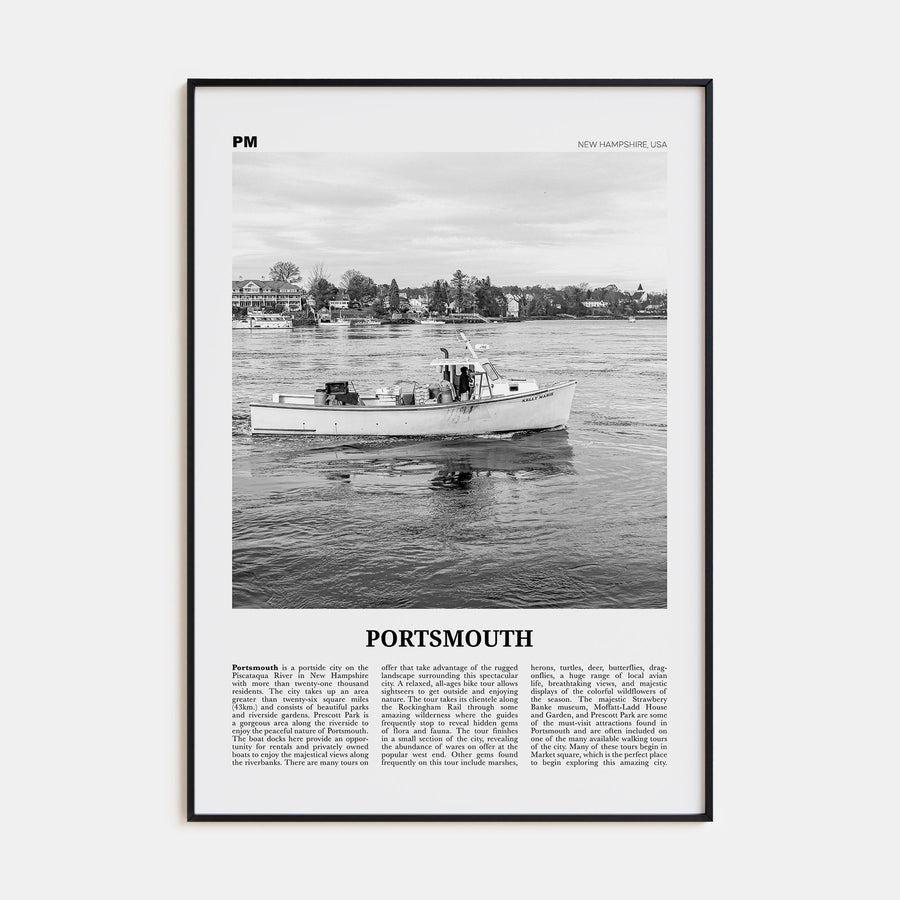 Portsmouth, New Hampshire Travel B&W Poster