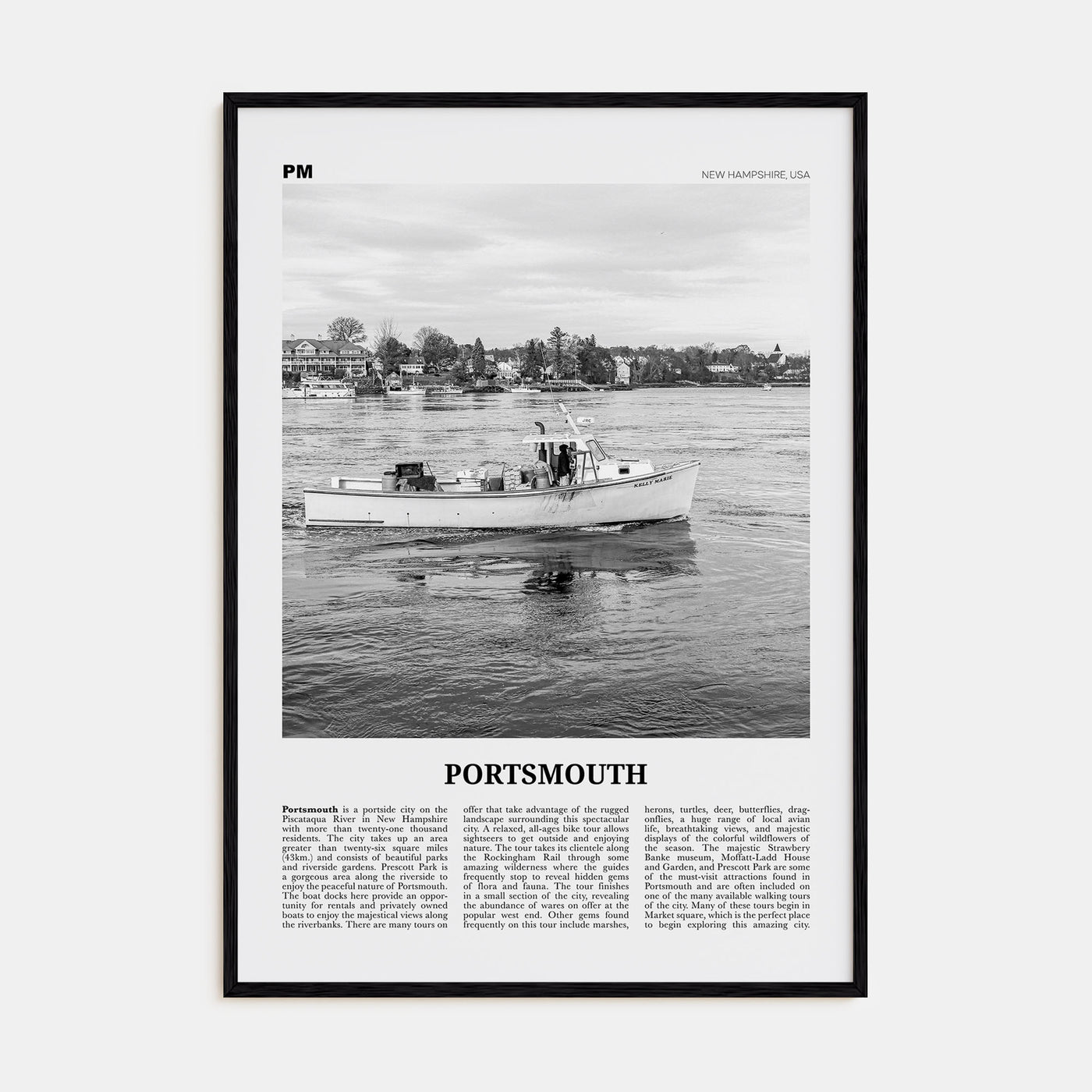 Portsmouth, New Hampshire Travel B&W Poster