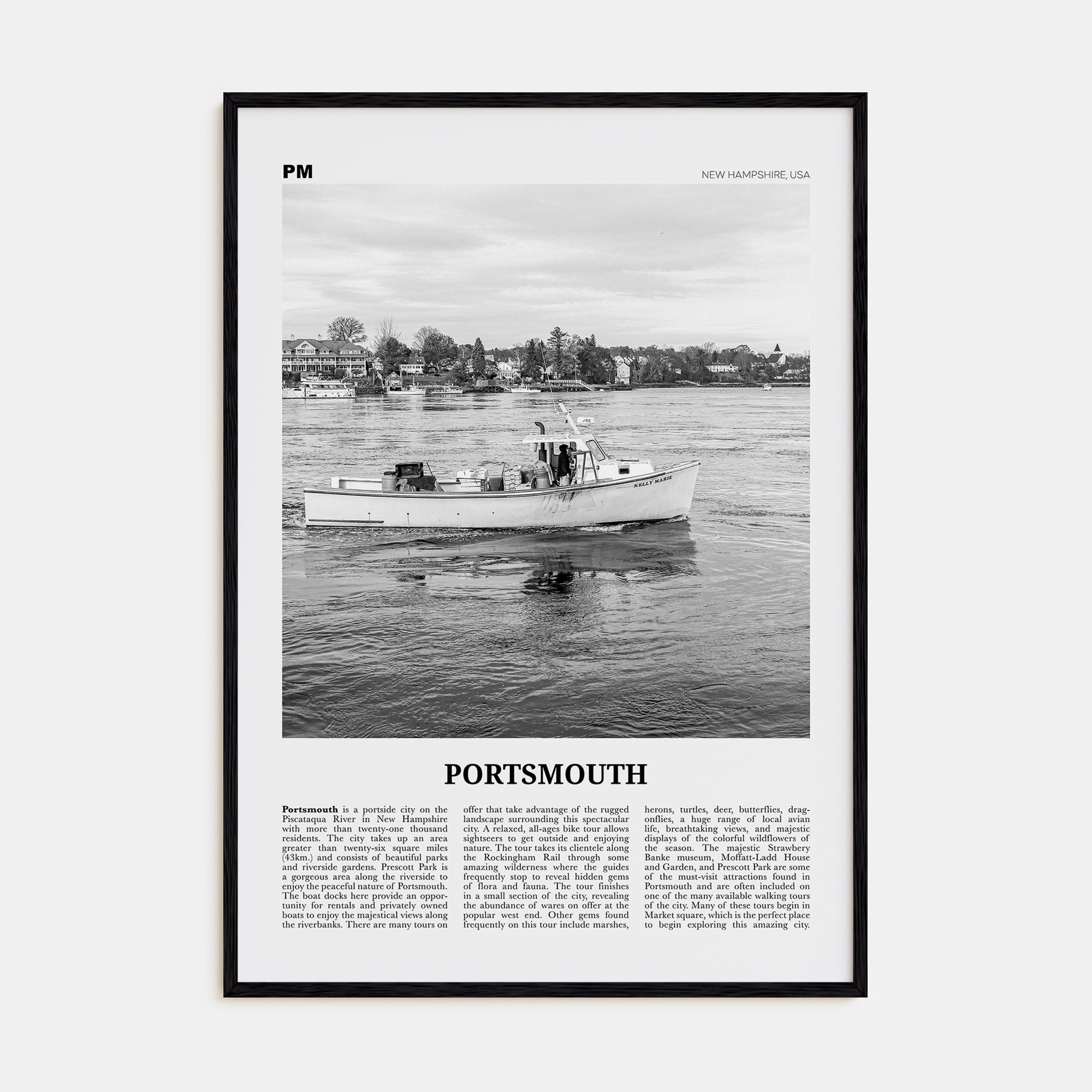 Portsmouth, New Hampshire Travel B&W Poster
