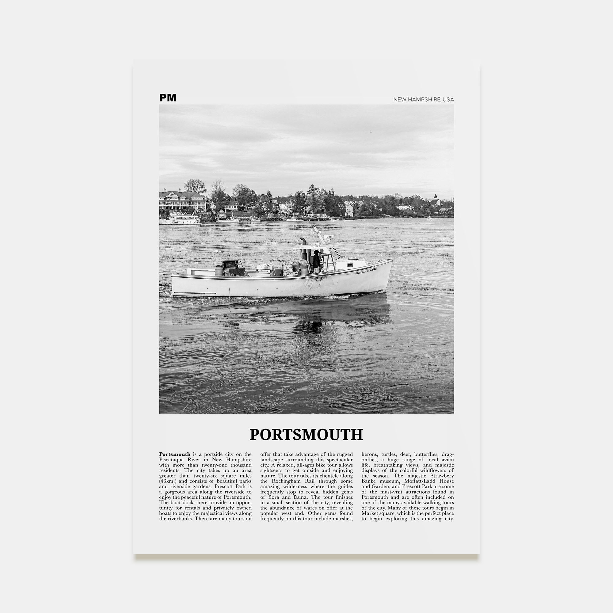 Portsmouth, New Hampshire Travel B&W Poster