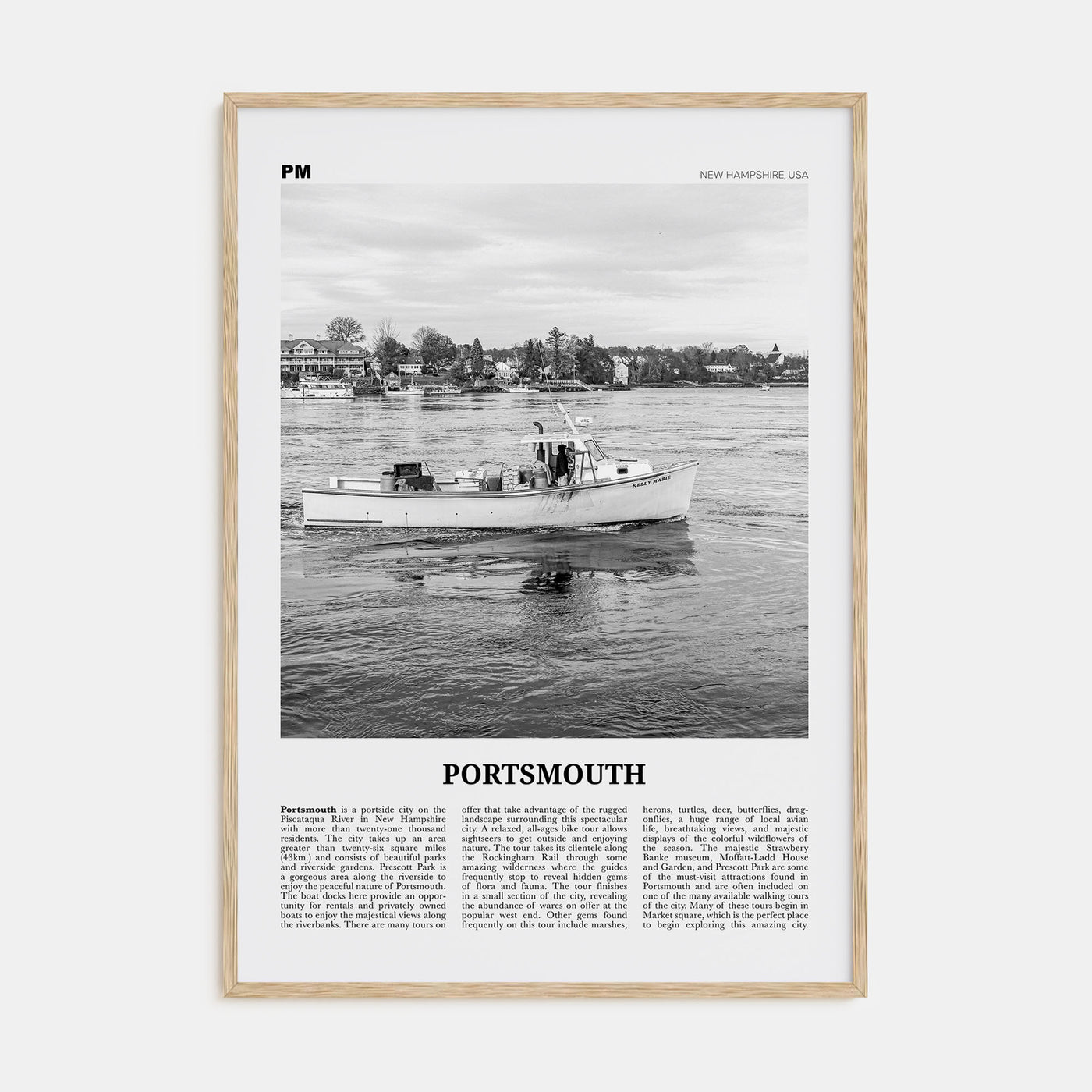 Portsmouth, New Hampshire Travel B&W Poster