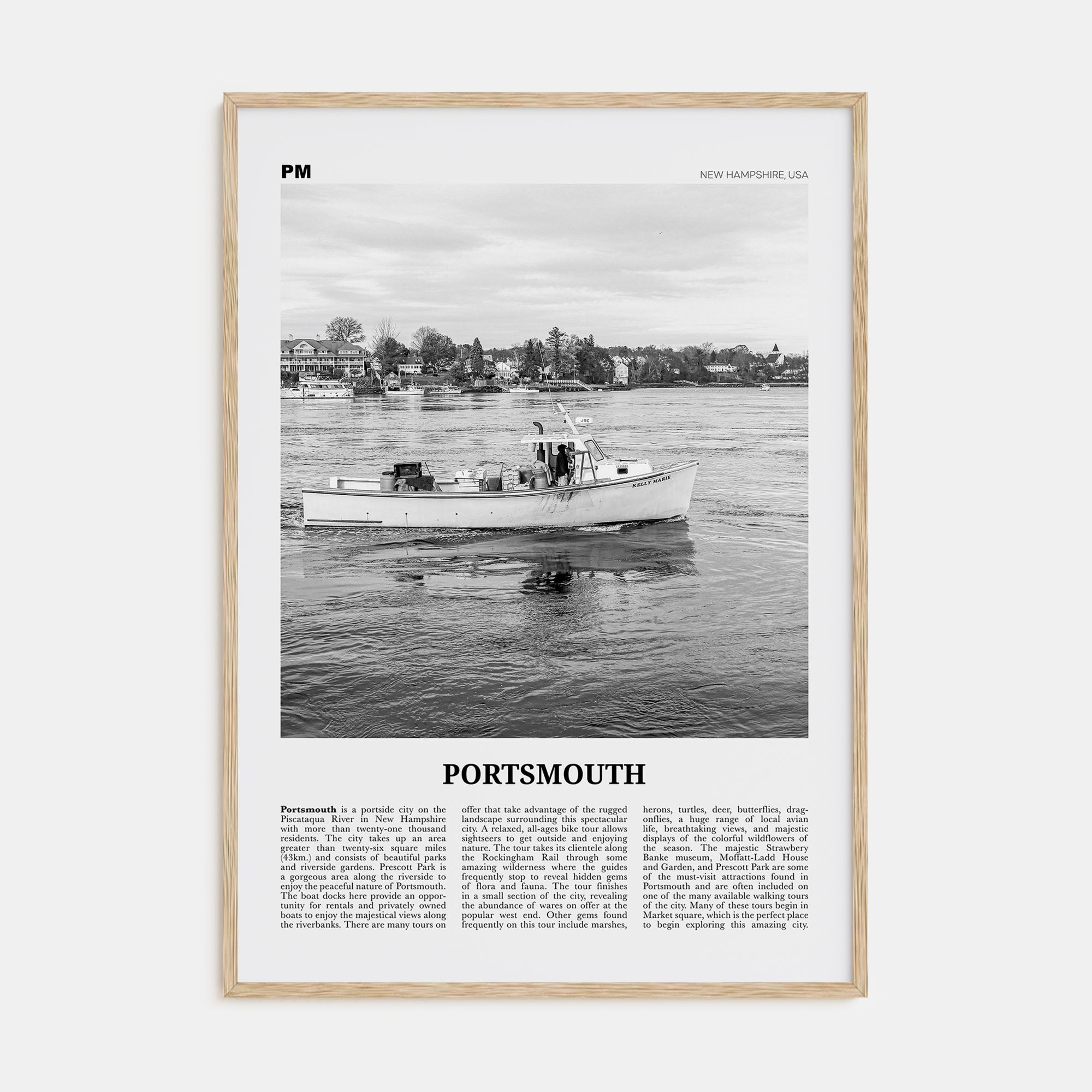 Portsmouth, New Hampshire Travel B&W Poster
