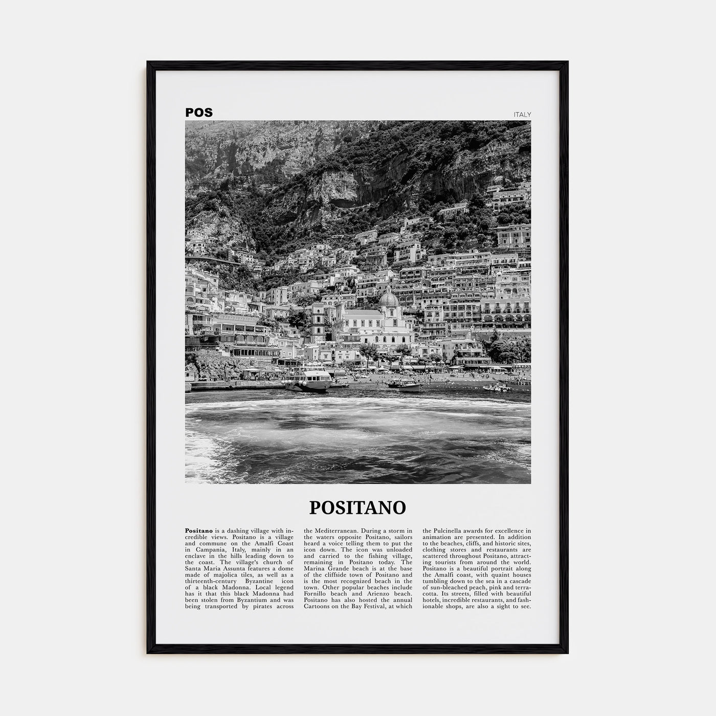Positano Travel B&W No 2 Poster