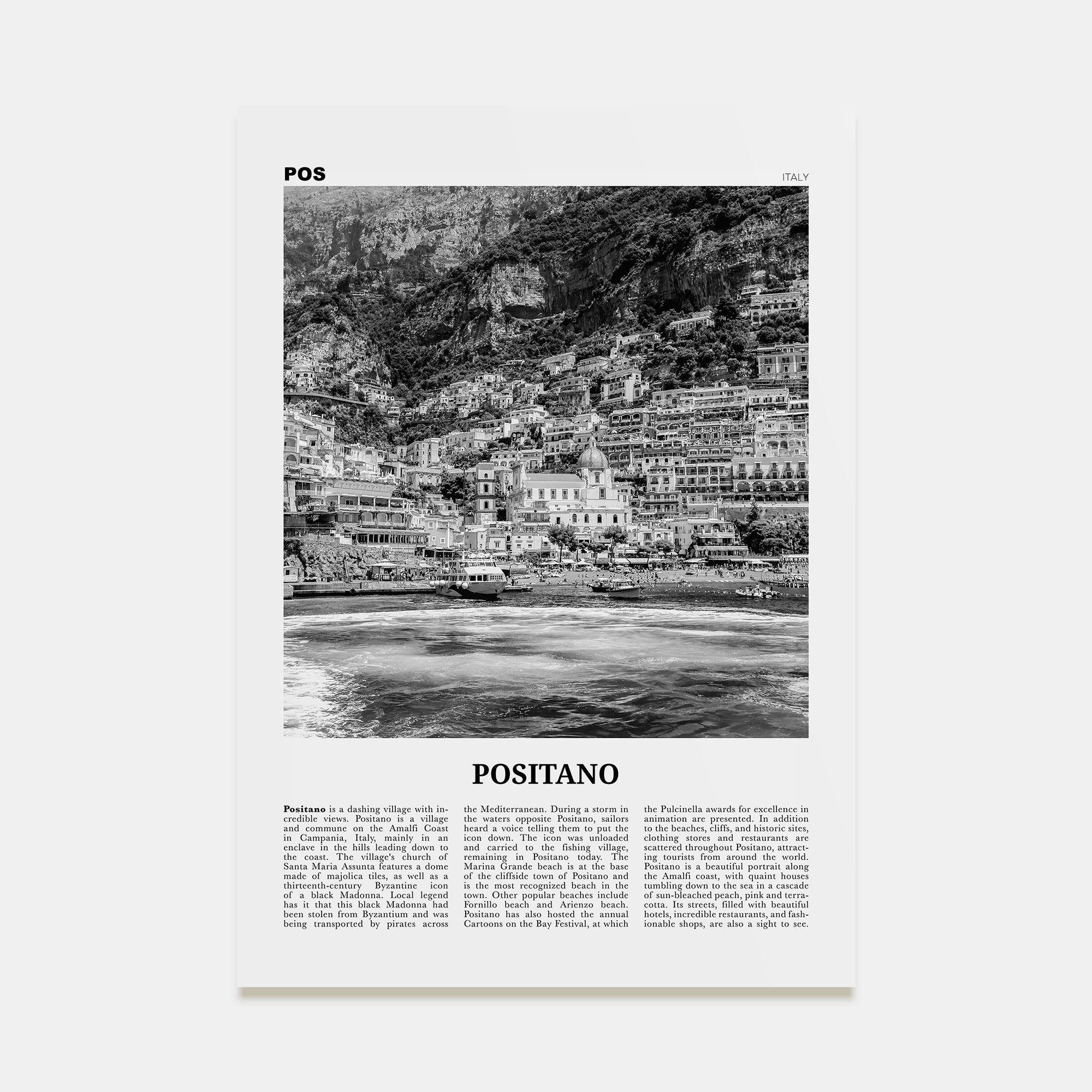 Positano Travel B&W No 2 Poster