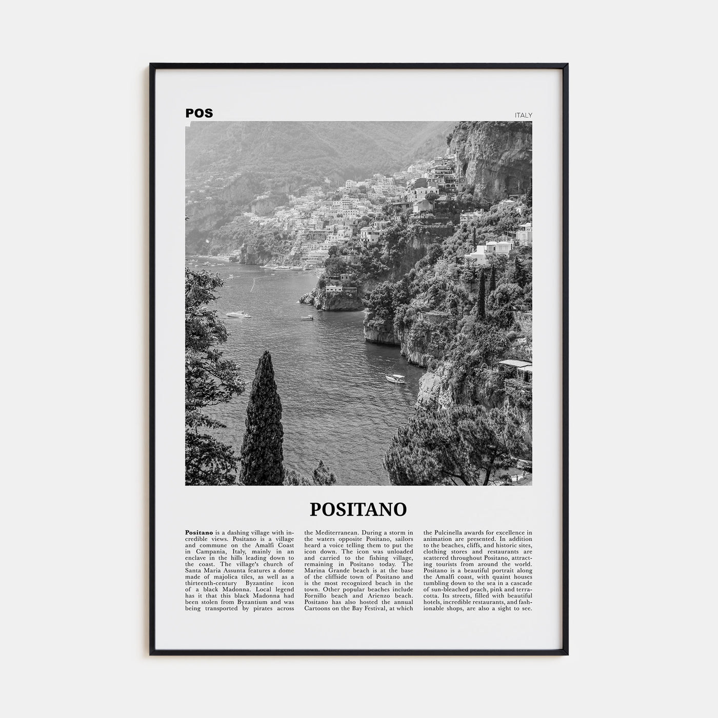 Positano Travel B&W No 3 Poster