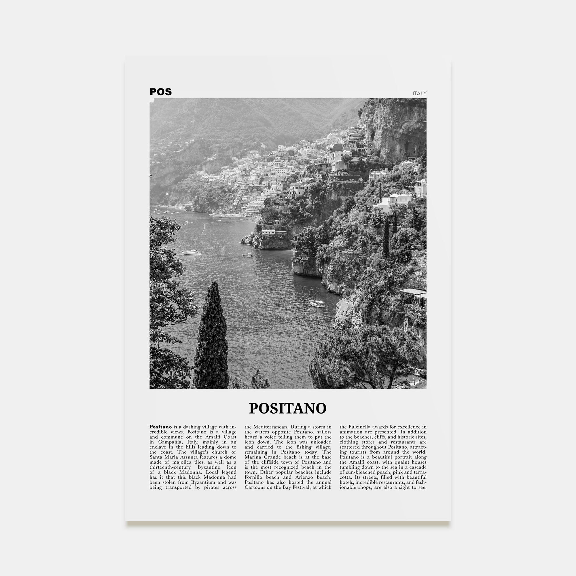 Positano Travel B&W No 3 Poster