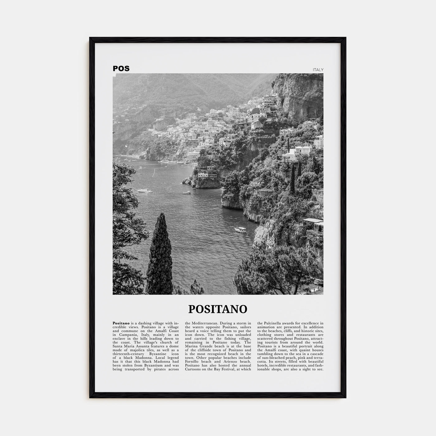 Positano Travel B&W No 3 Poster