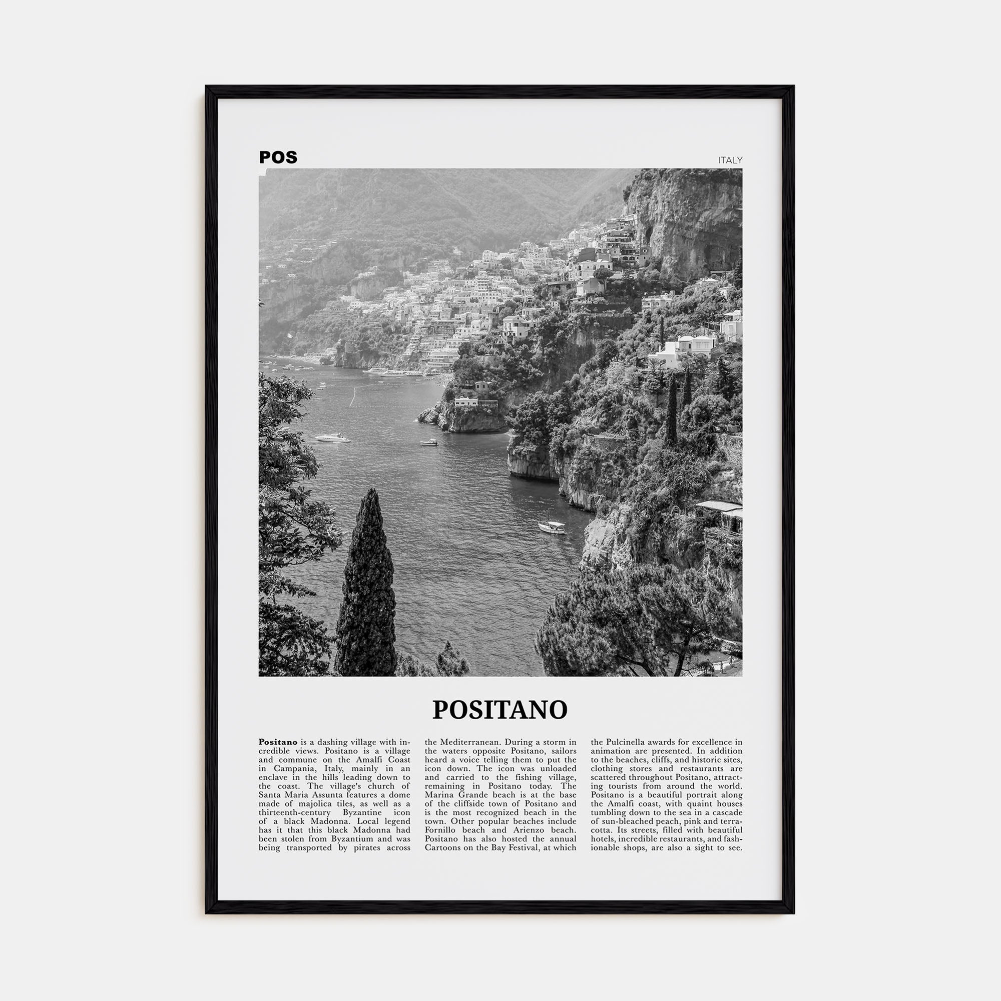 Positano Travel B&W No 3 Poster
