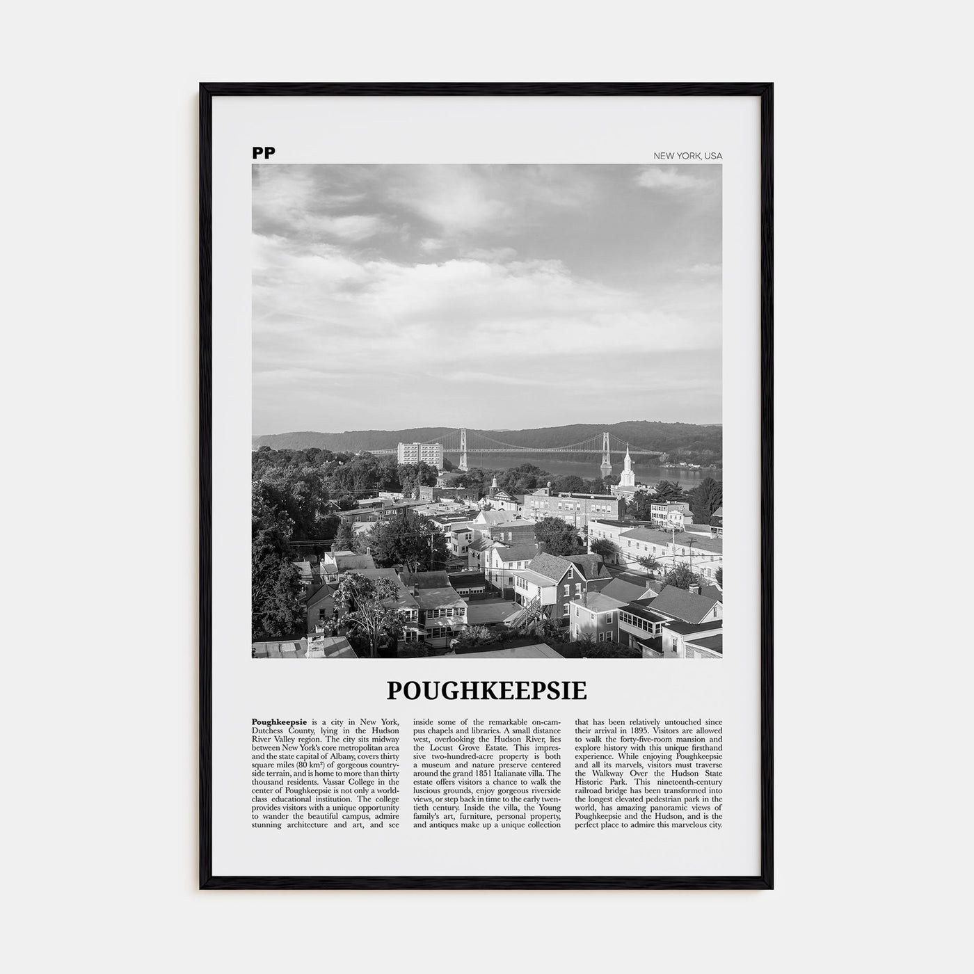 Poughkeepsie Travel B&W Poster