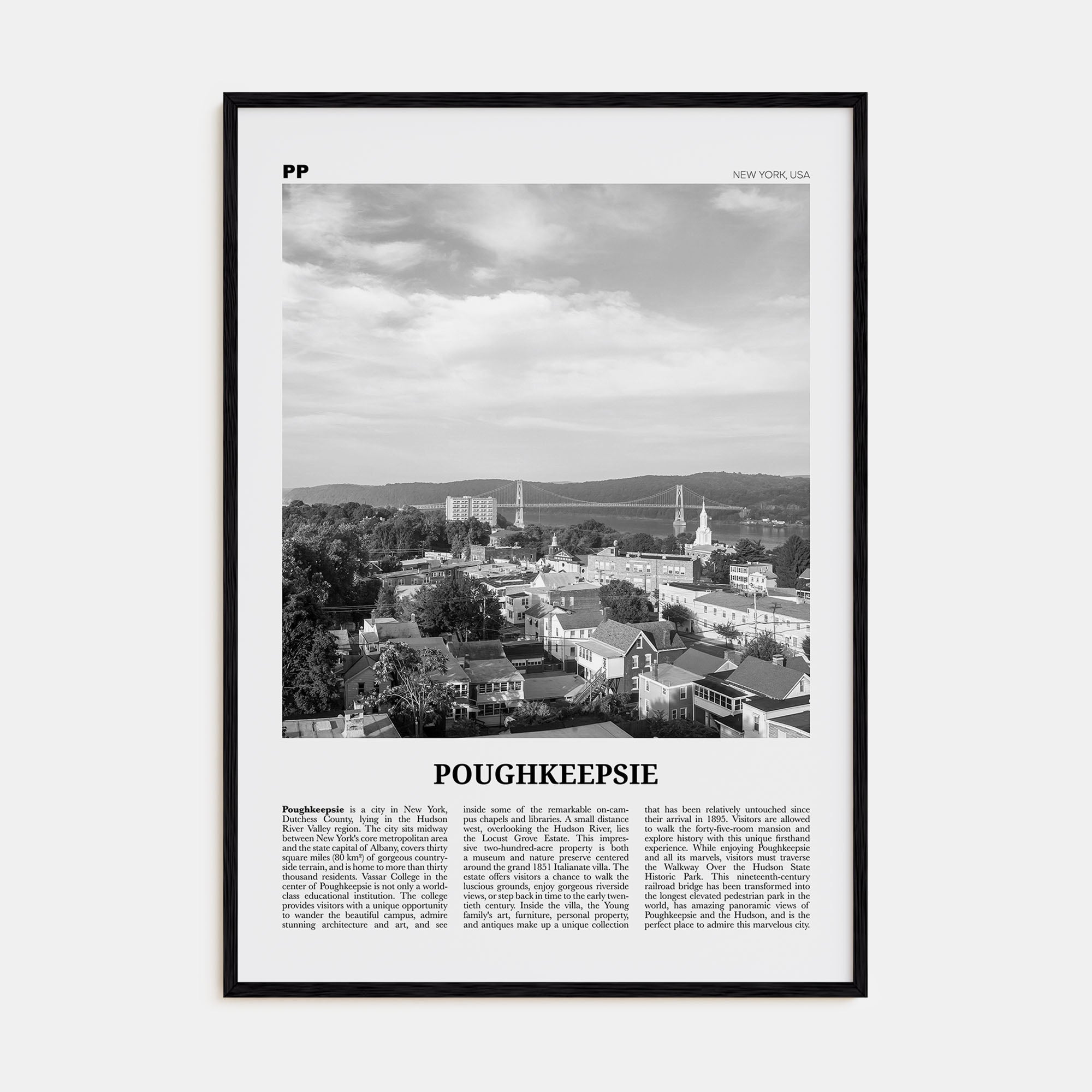 Poughkeepsie Travel B&W Poster
