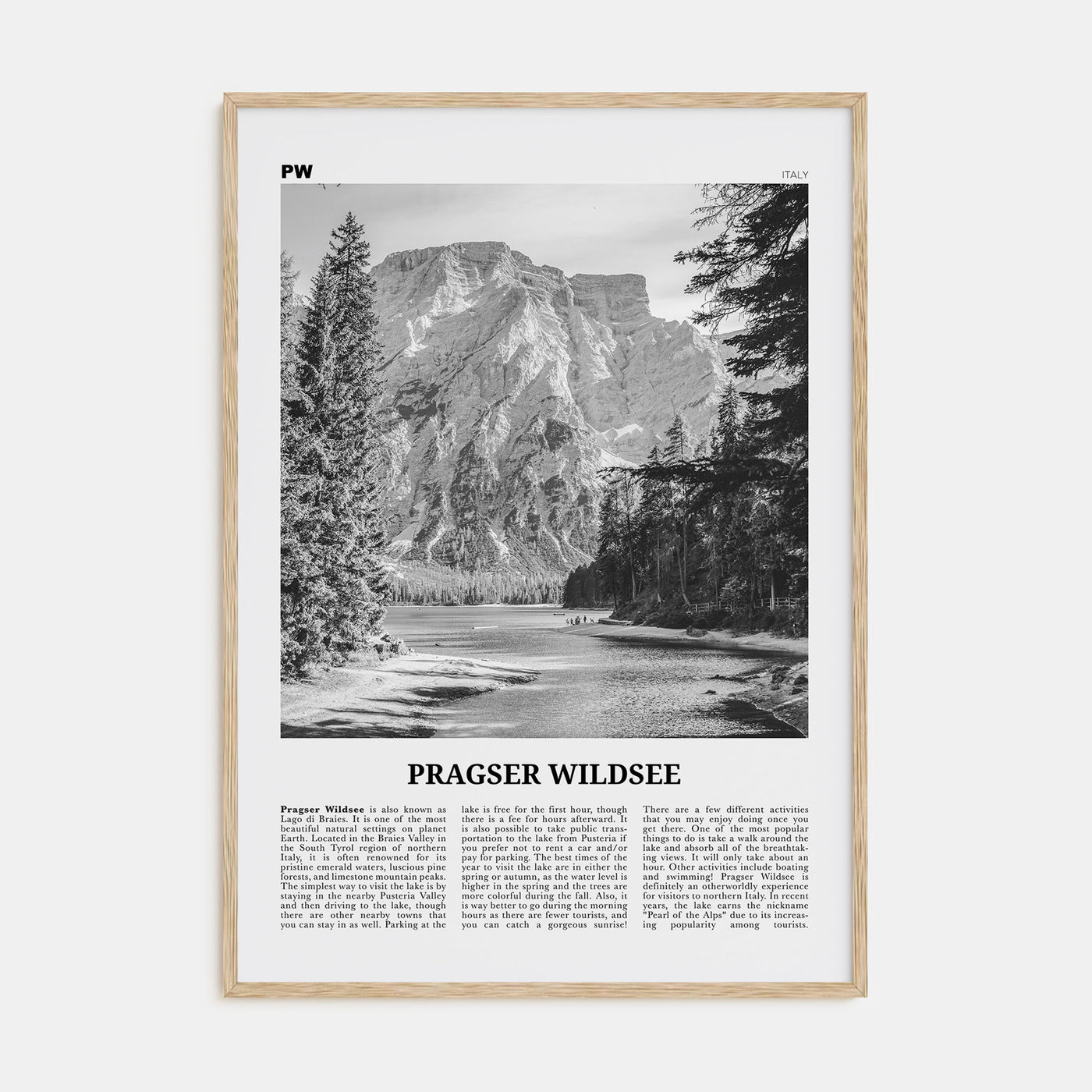 Pragser Wildsee Travel B&W Poster