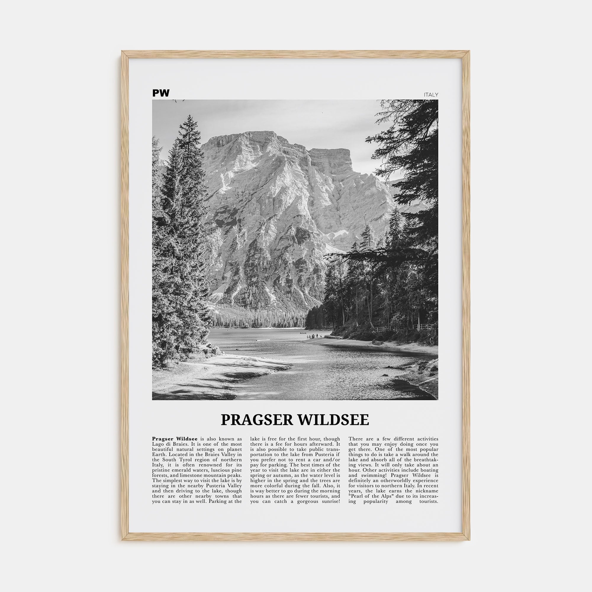 Pragser Wildsee Travel B&W Poster