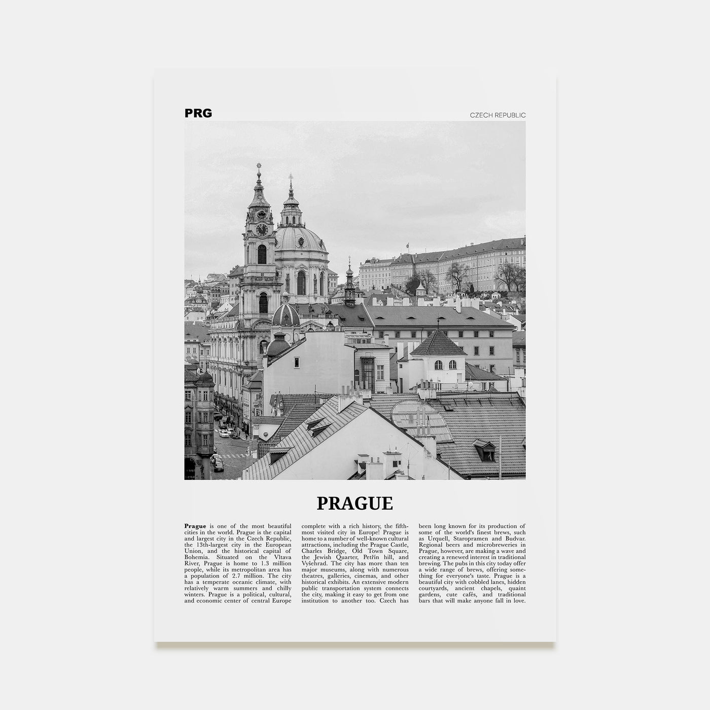 Prague Travel B&W No 2 Poster