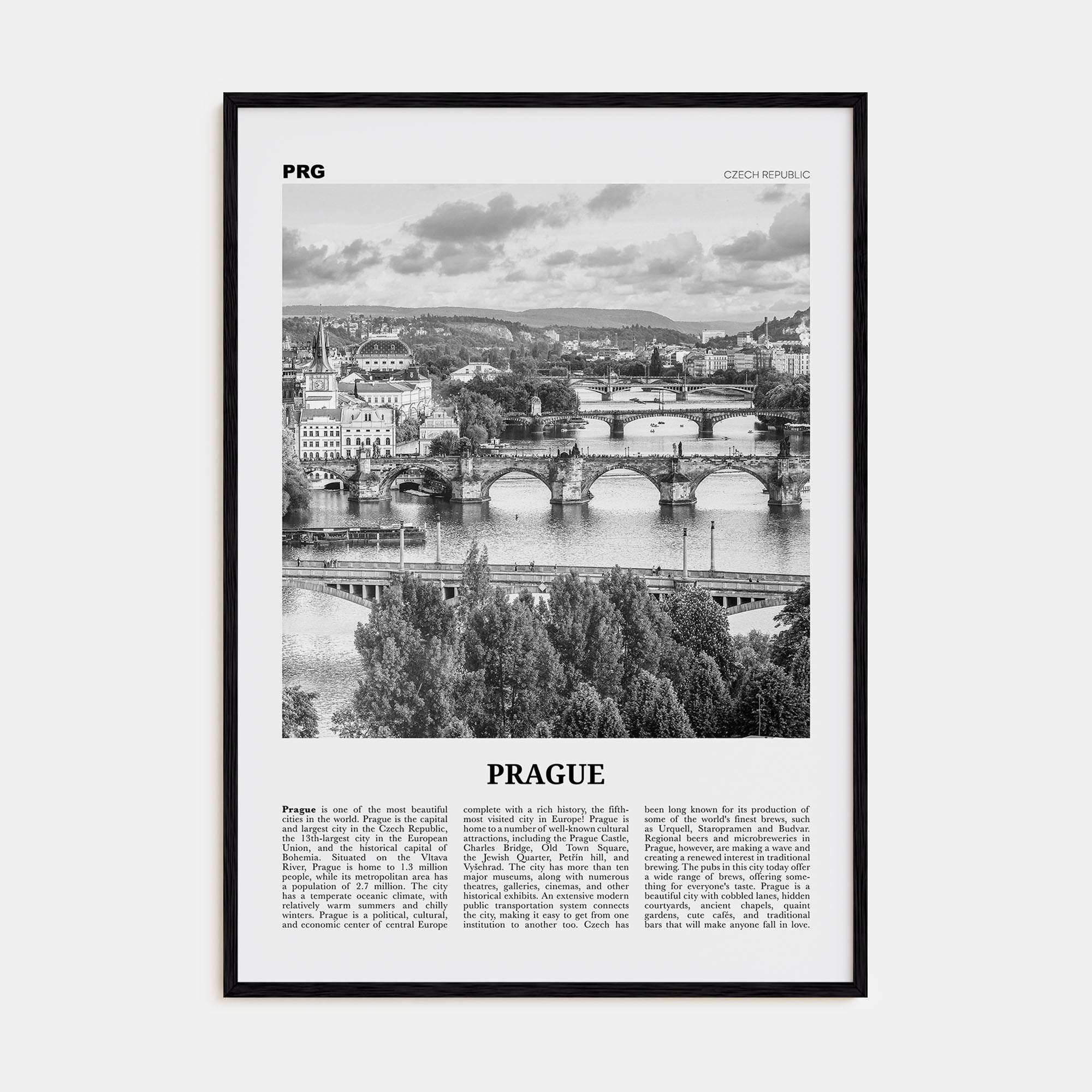 Prague Travel B&W No 3 Poster