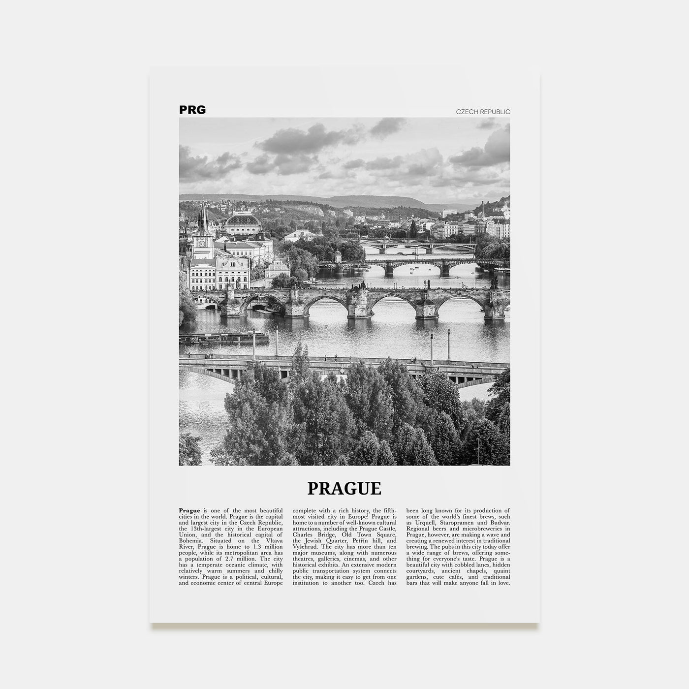 Prague Travel B&W No 3 Poster