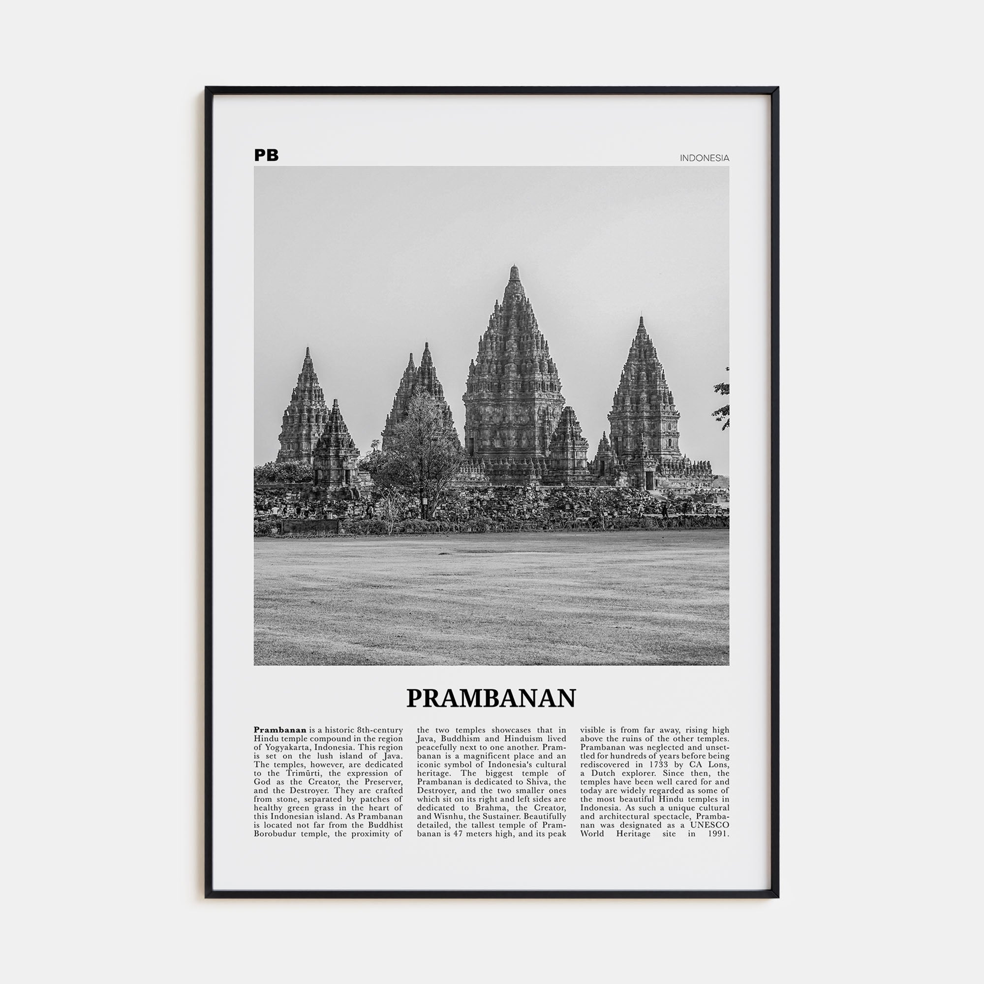 Prambanan Travel B&W Poster
