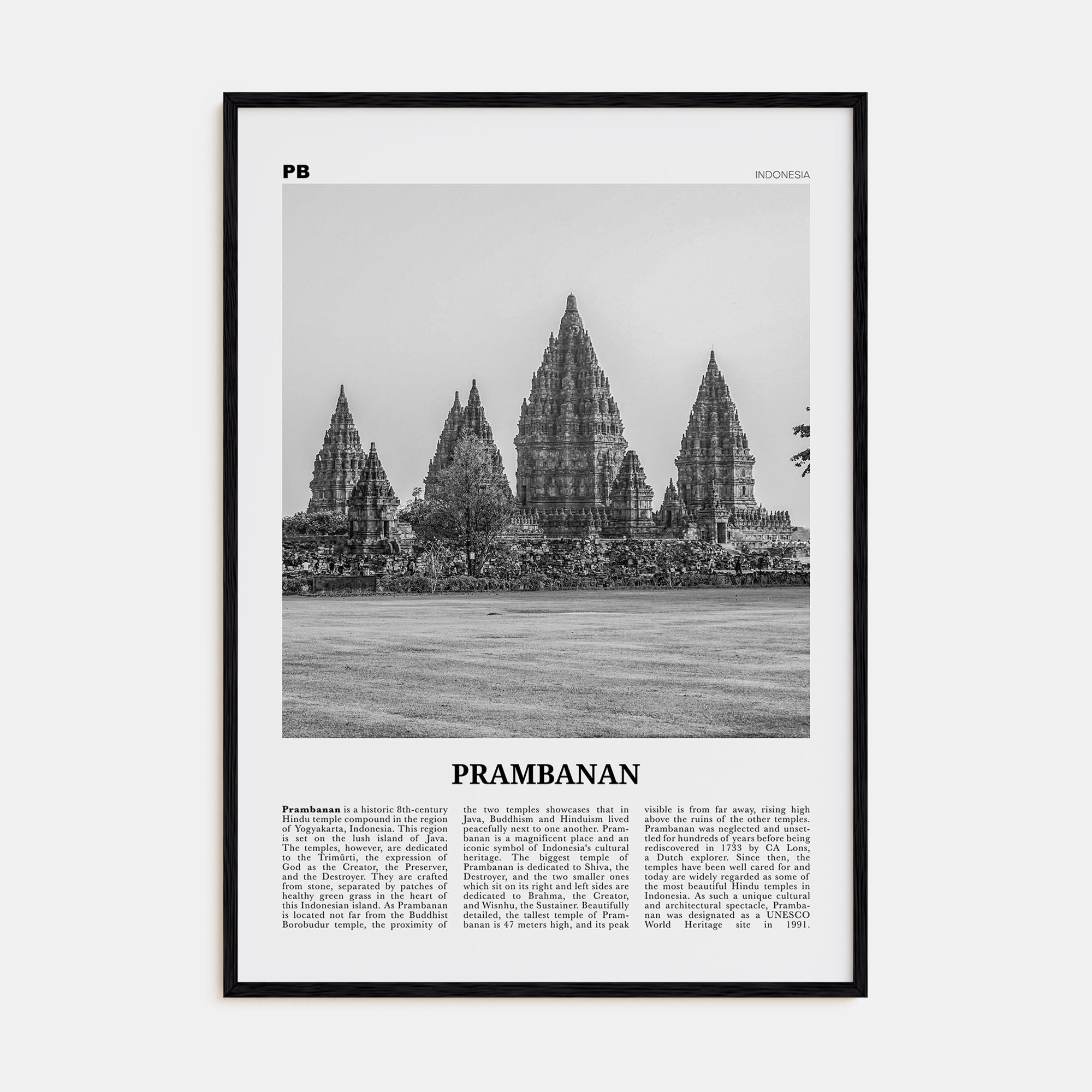 Prambanan Travel B&W Poster