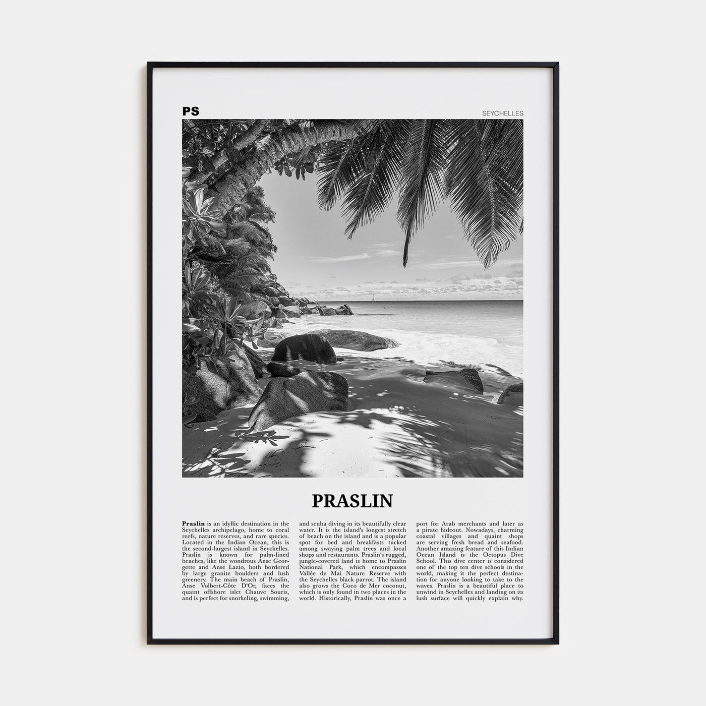 Praslin Travel B&W Poster