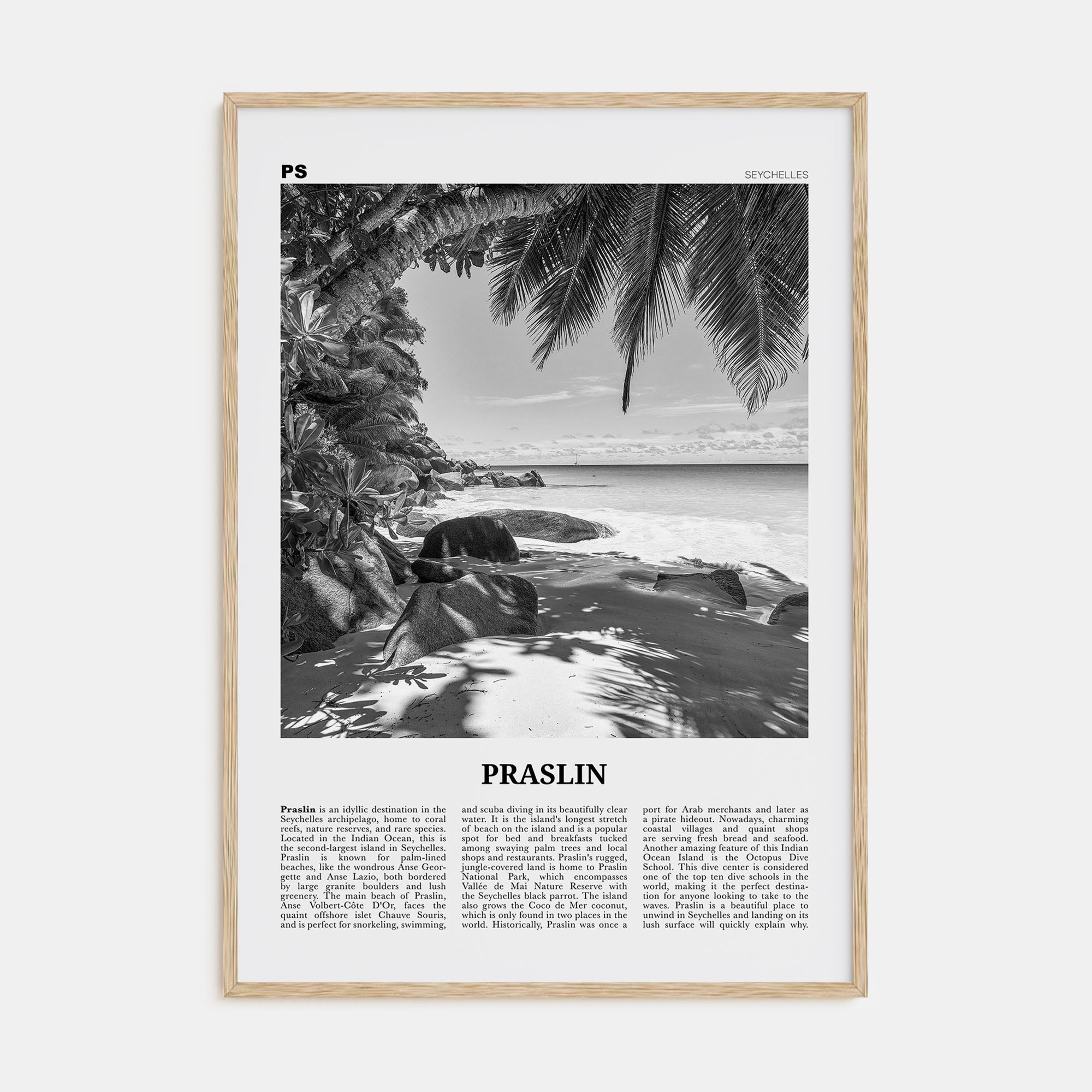 Praslin Travel B&W Poster