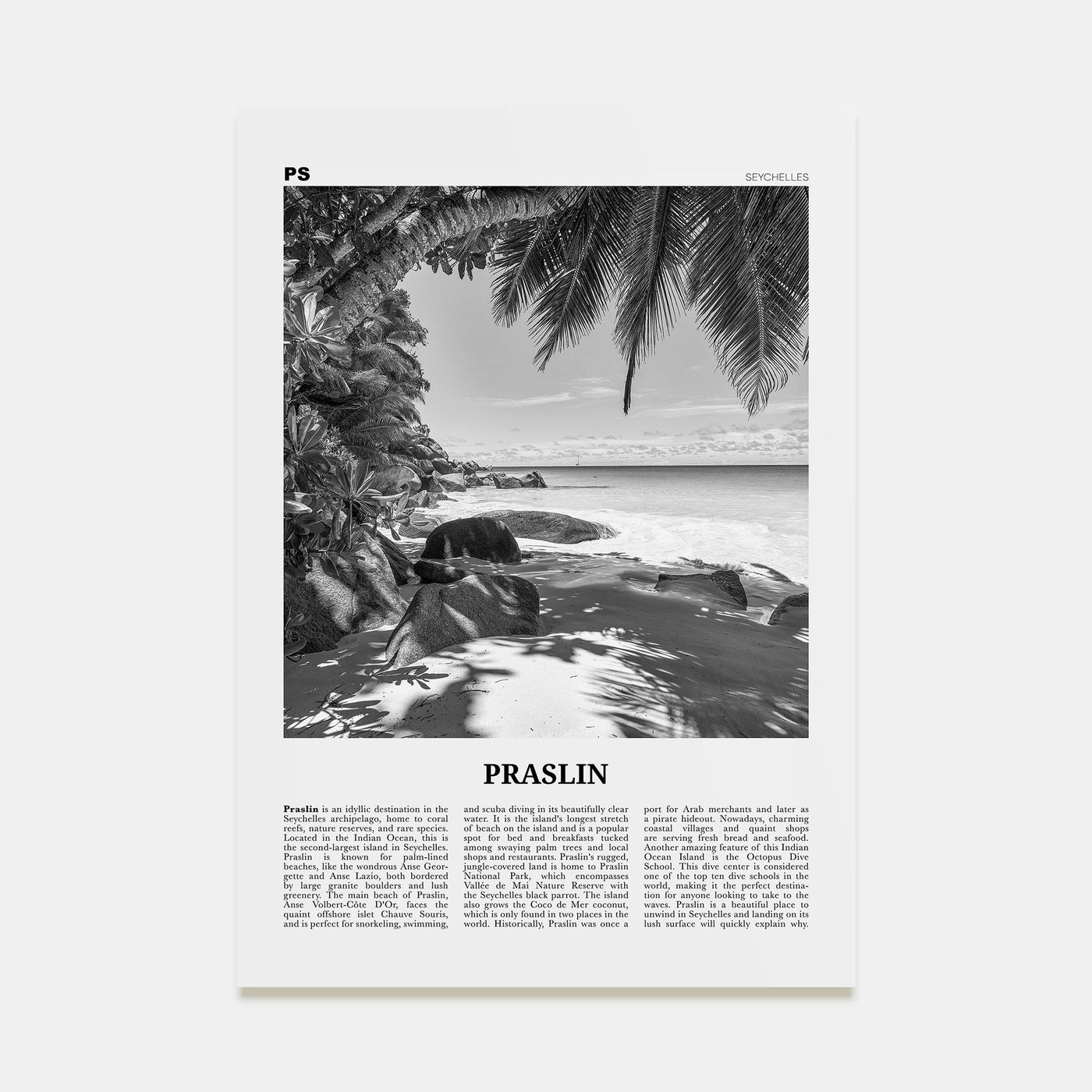 Praslin Travel B&W Poster