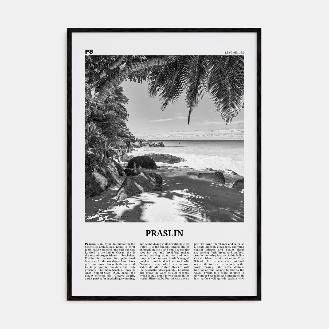 Praslin Travel B&W Poster