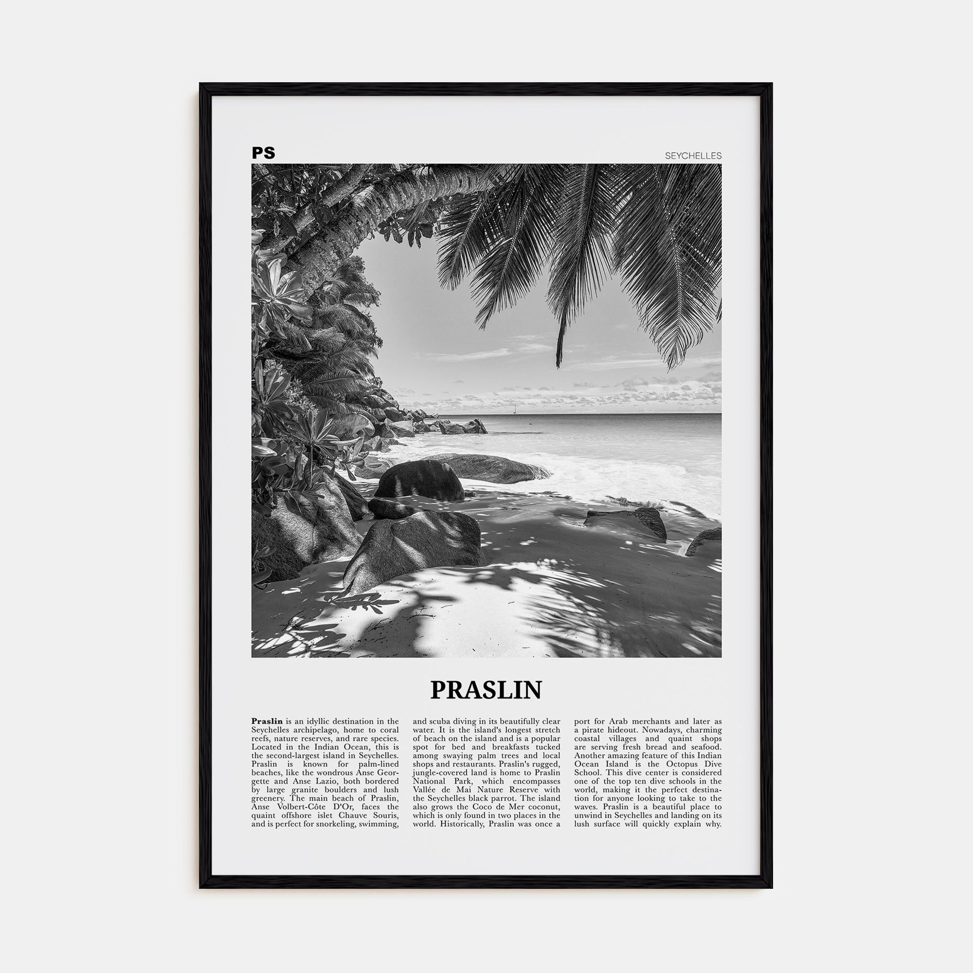 Praslin Travel B&W Poster