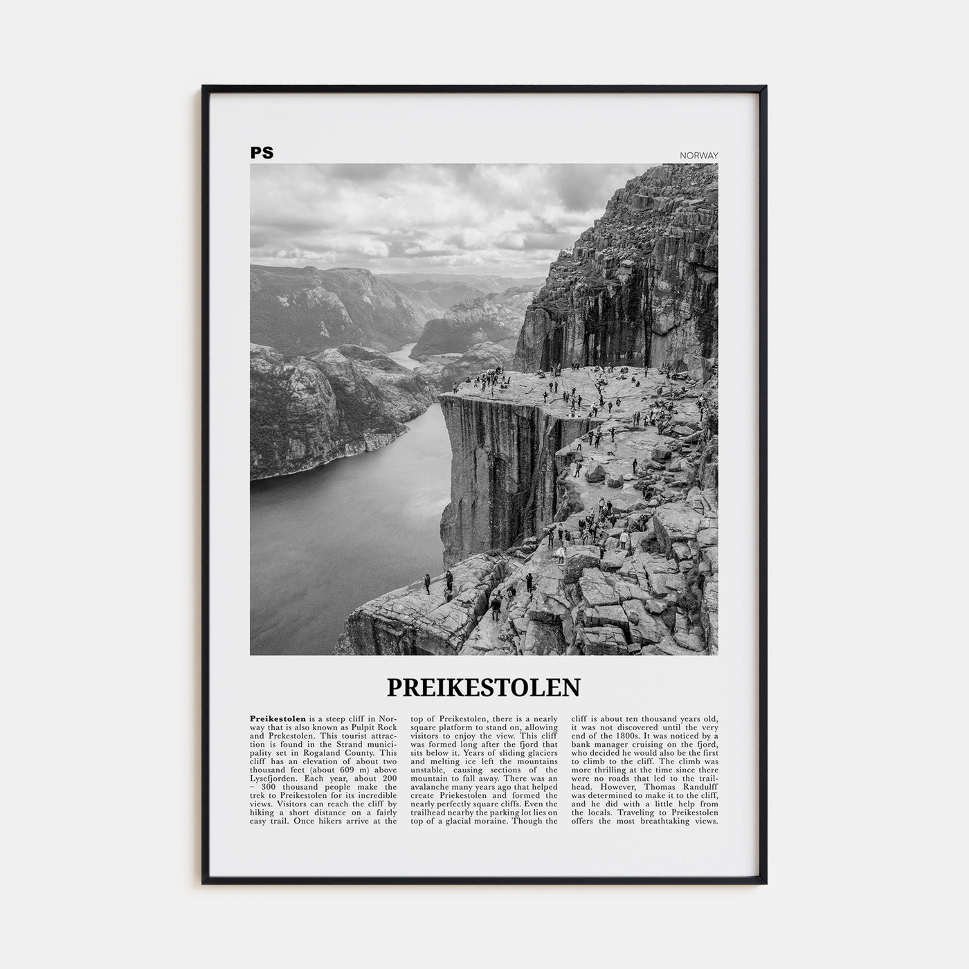 Preikestolen Travel B&W Poster