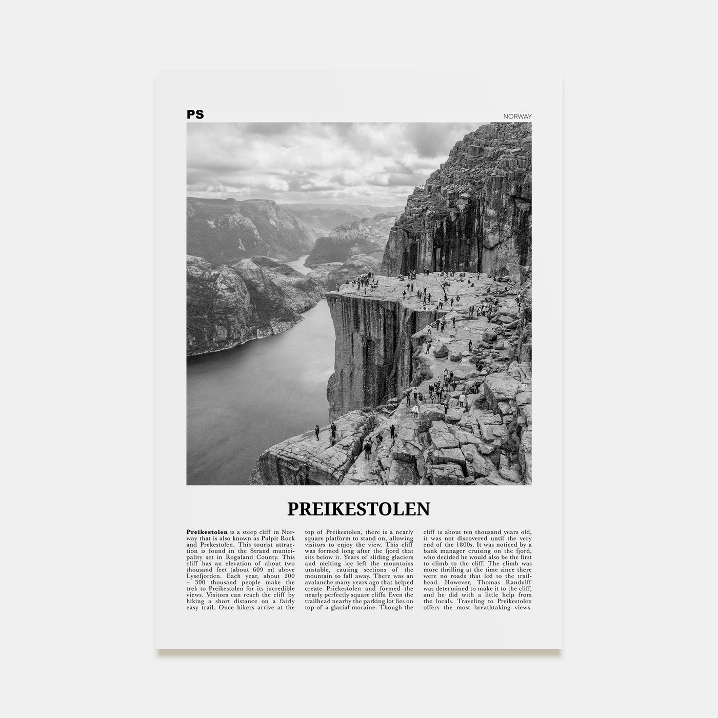 Preikestolen Travel B&W Poster