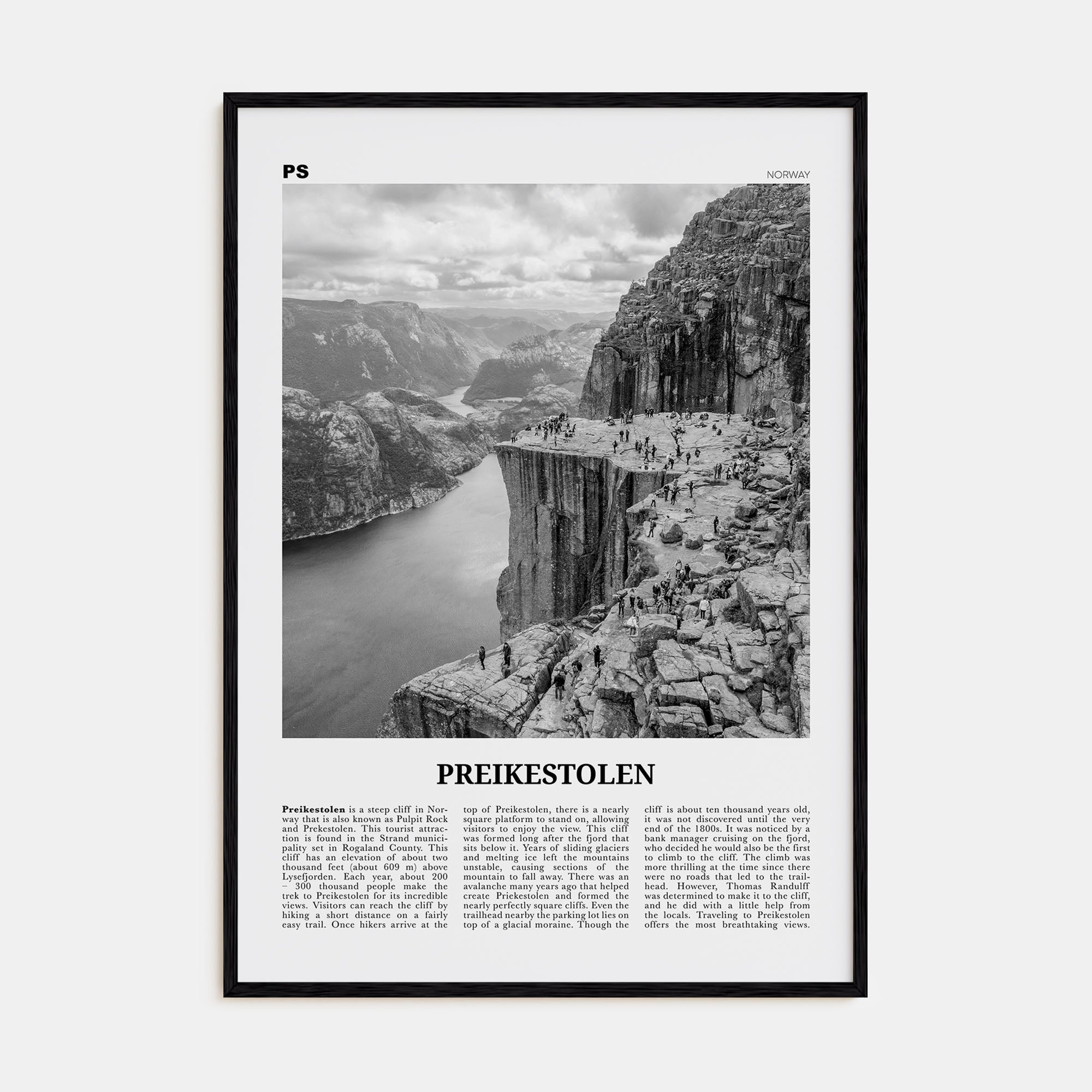 Preikestolen Travel B&W Poster