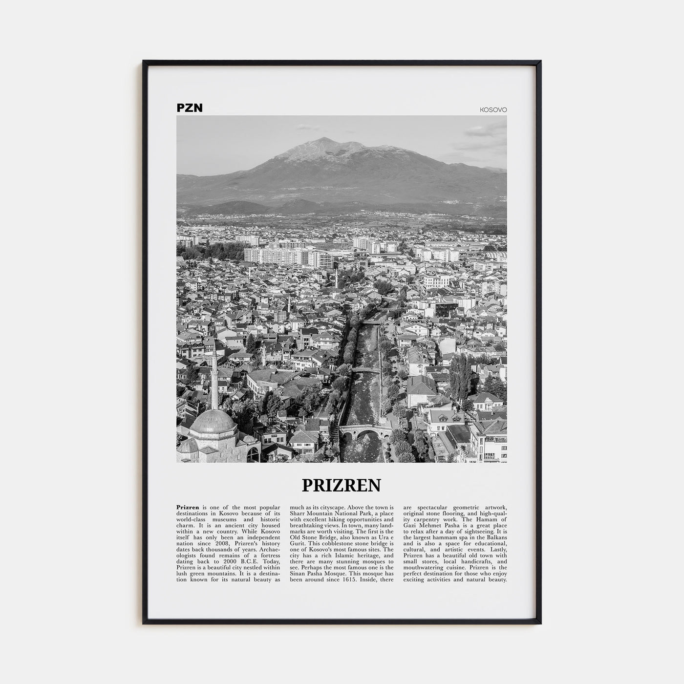 Prizren Travel B&W Poster