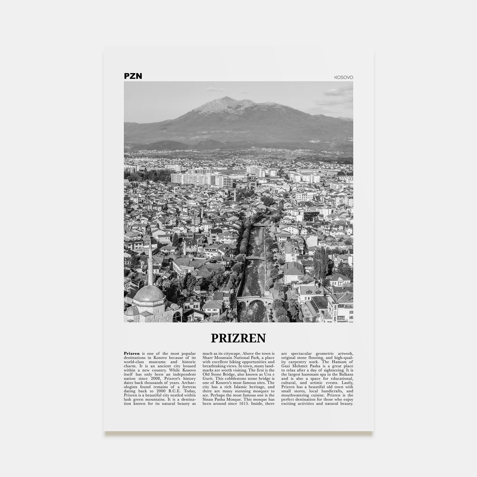 Prizren Travel B&W Poster