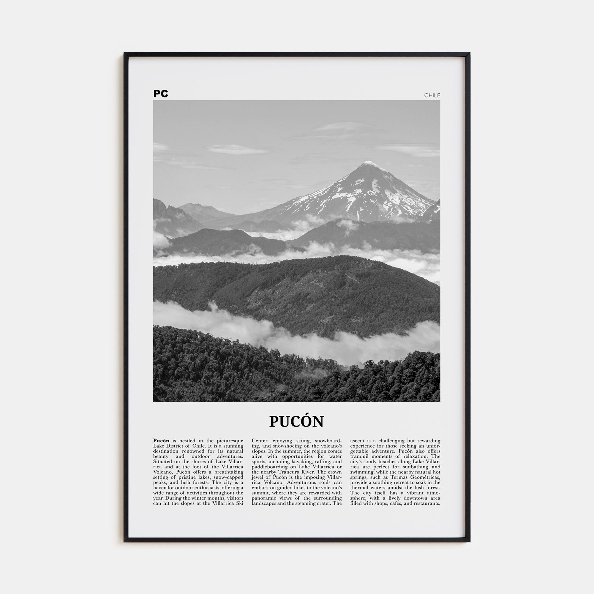 Pucón Travel B&W Poster