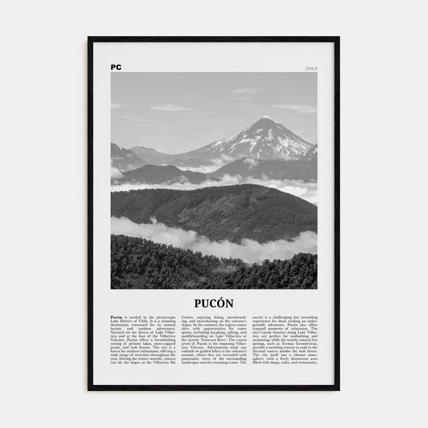 Pucón Travel B&W Poster