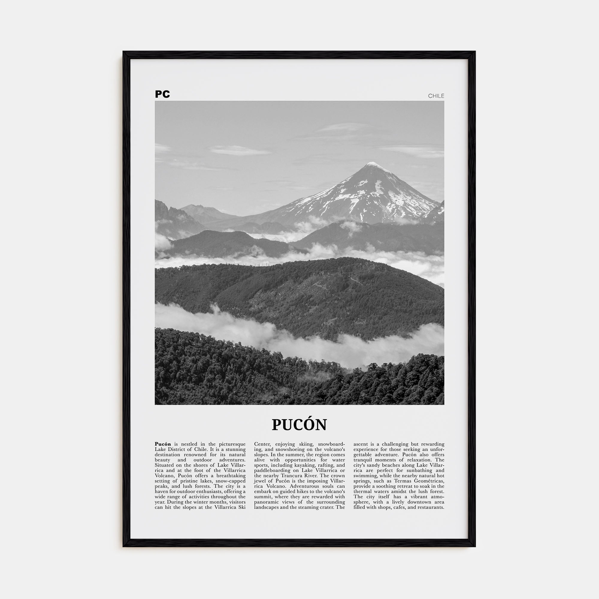 Pucón Travel B&W Poster