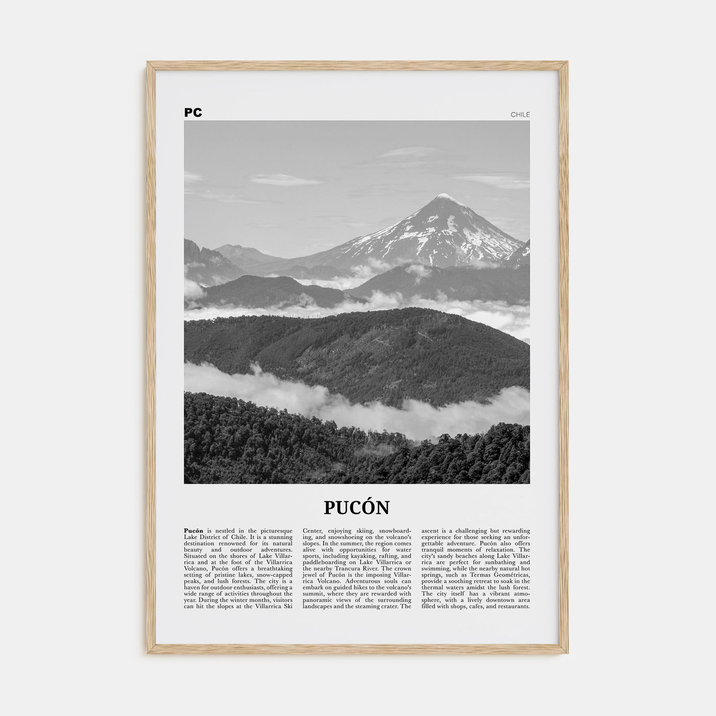 Pucón Travel B&W Poster