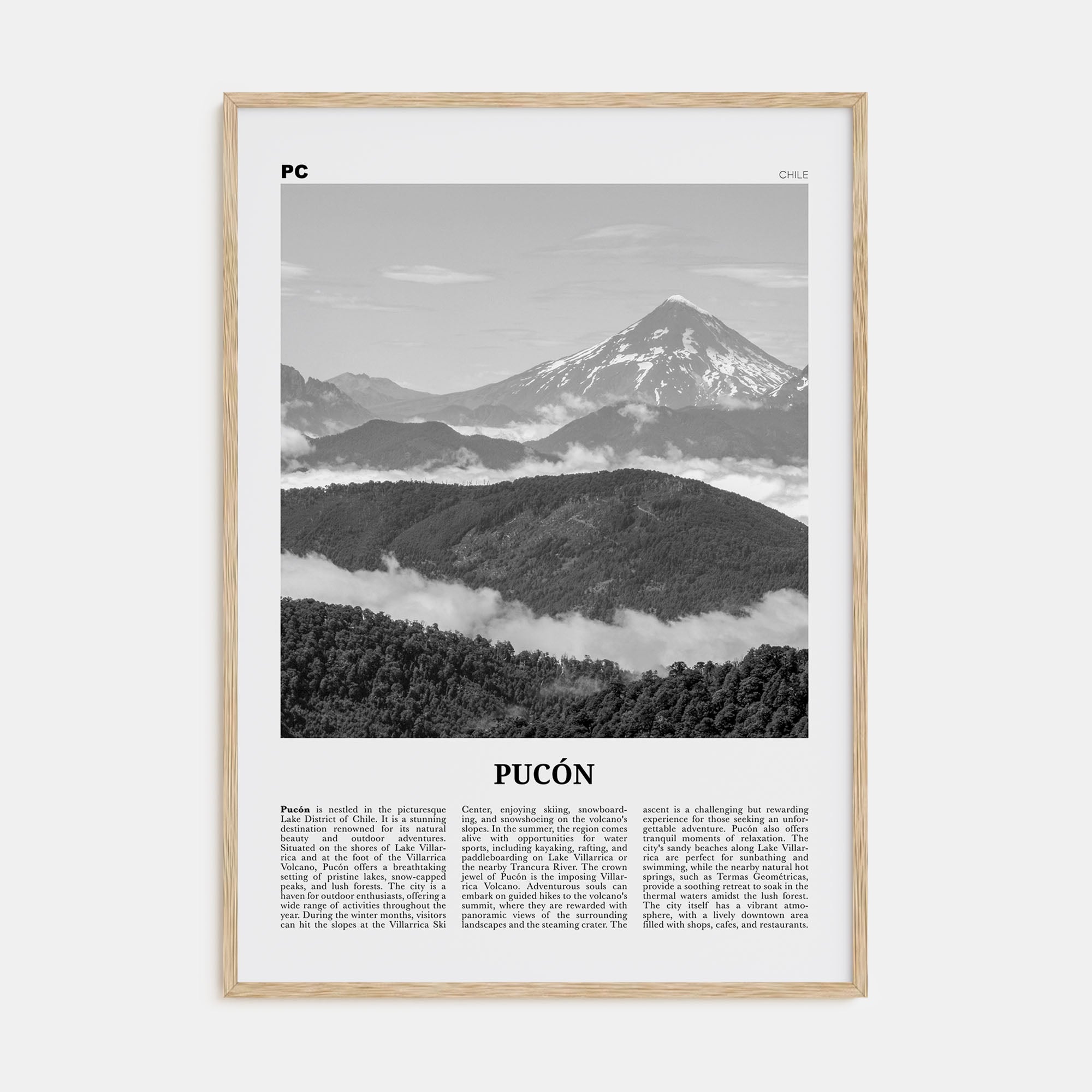 Pucón Travel B&W Poster