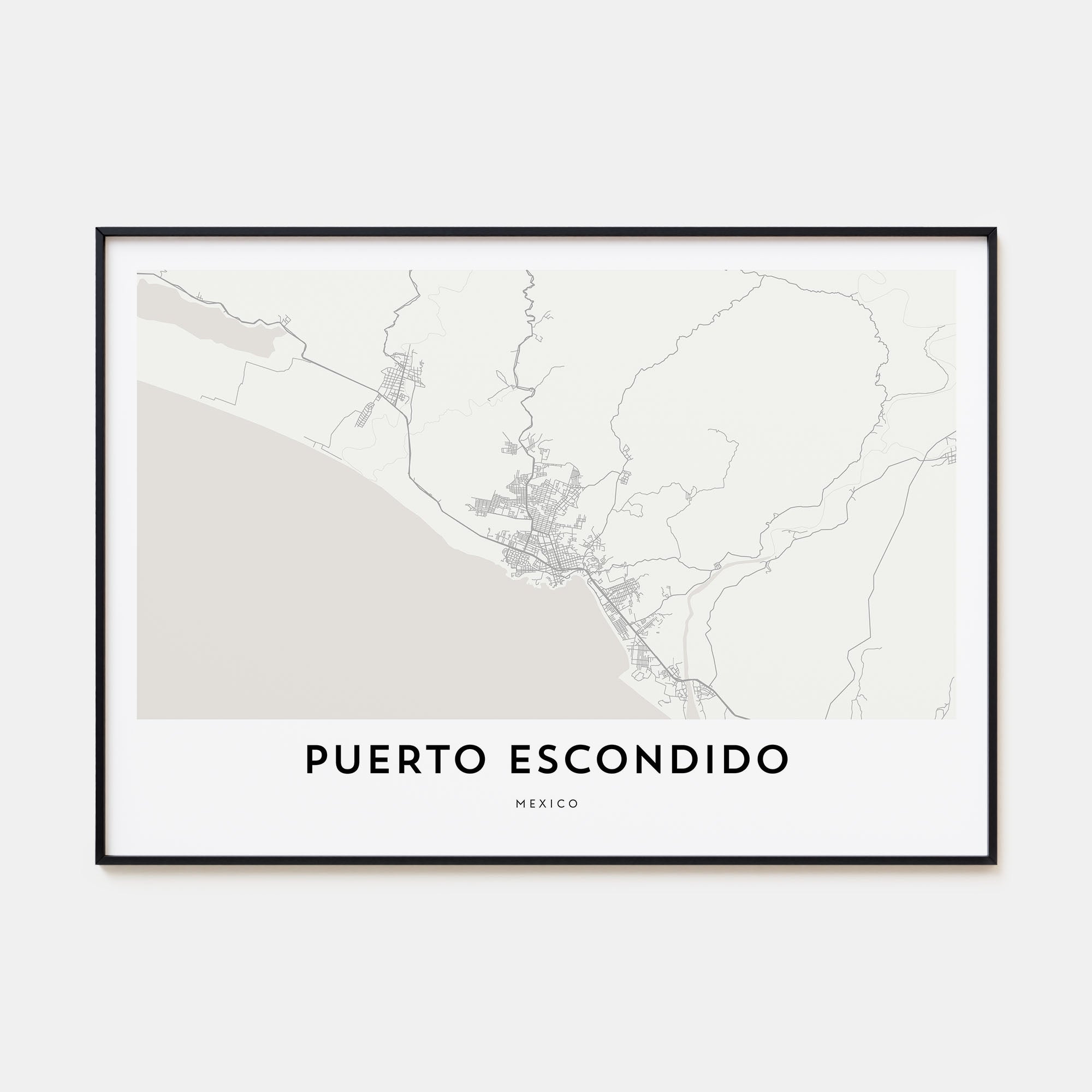 Puerto Escondido Map Landscape Poster