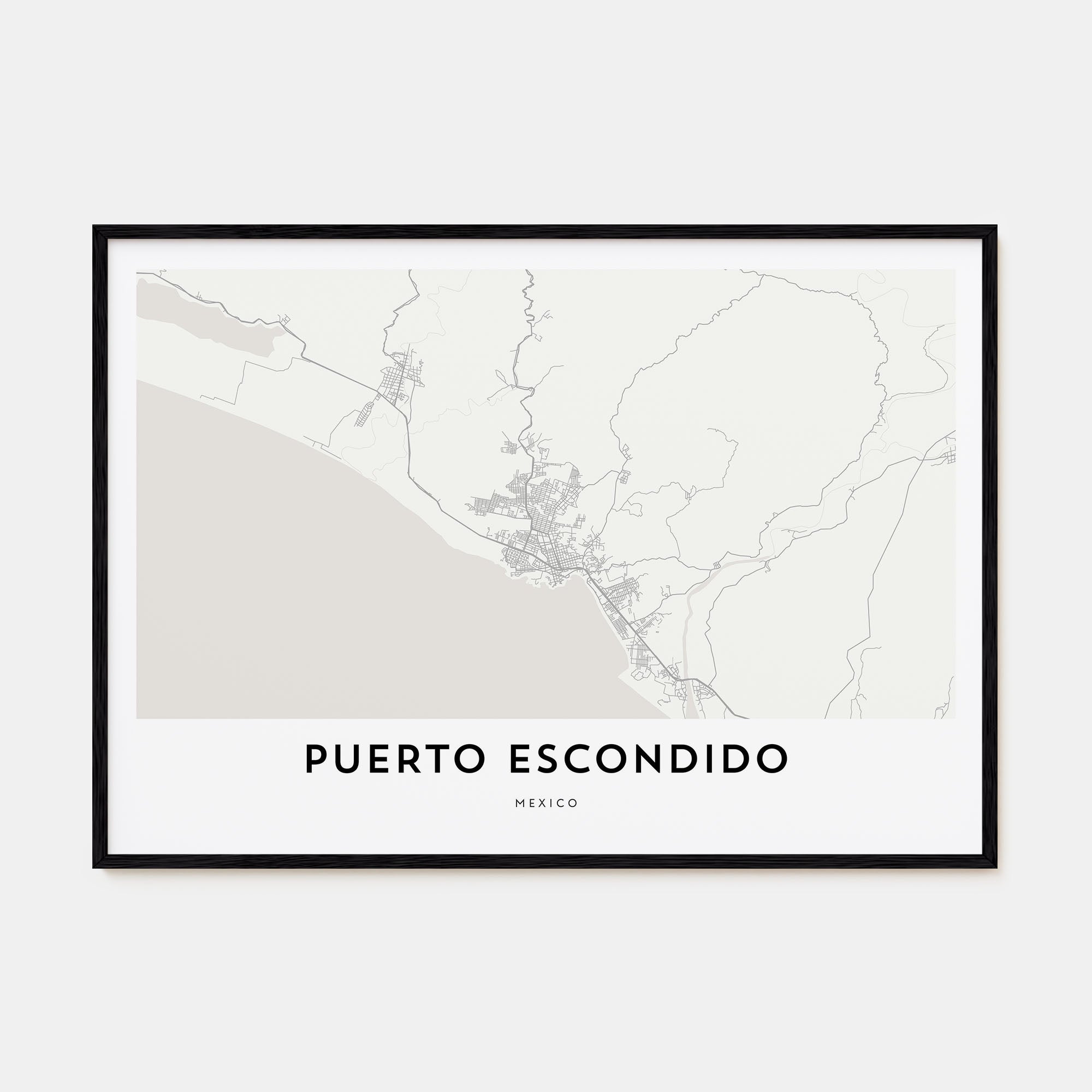 Puerto Escondido Map Landscape Poster