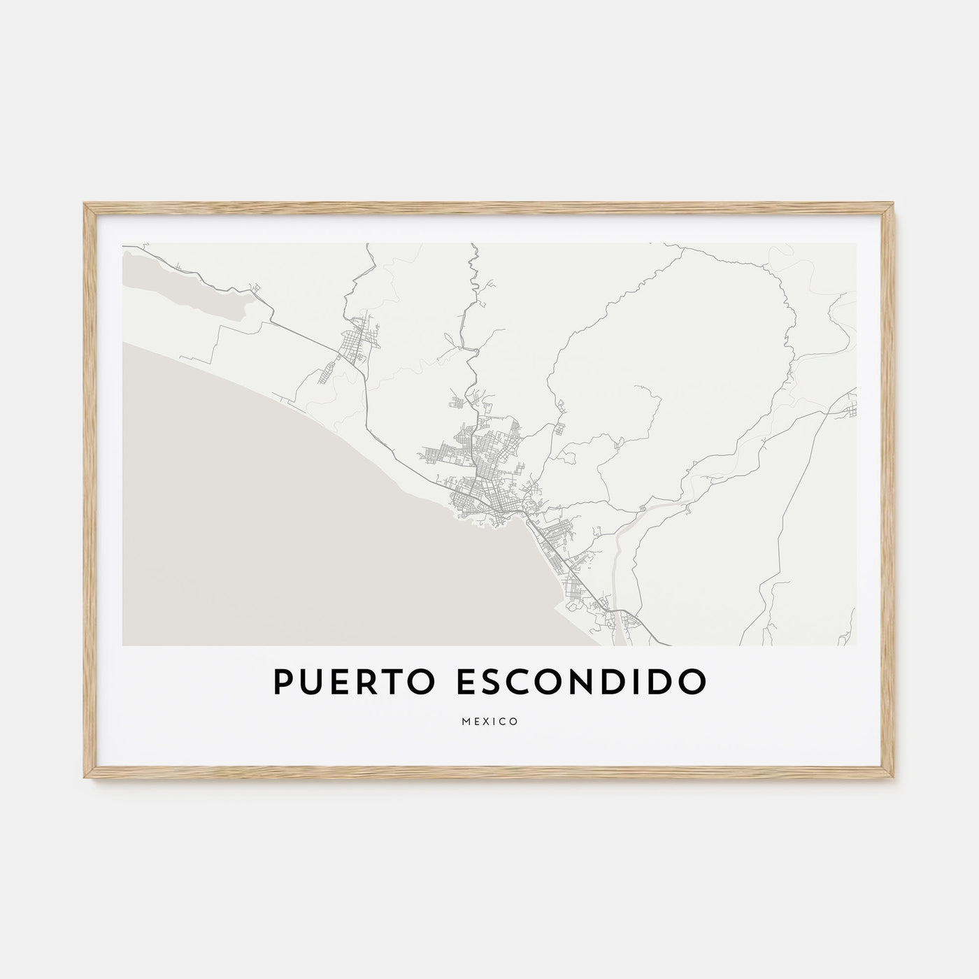 Puerto Escondido Map Landscape Poster