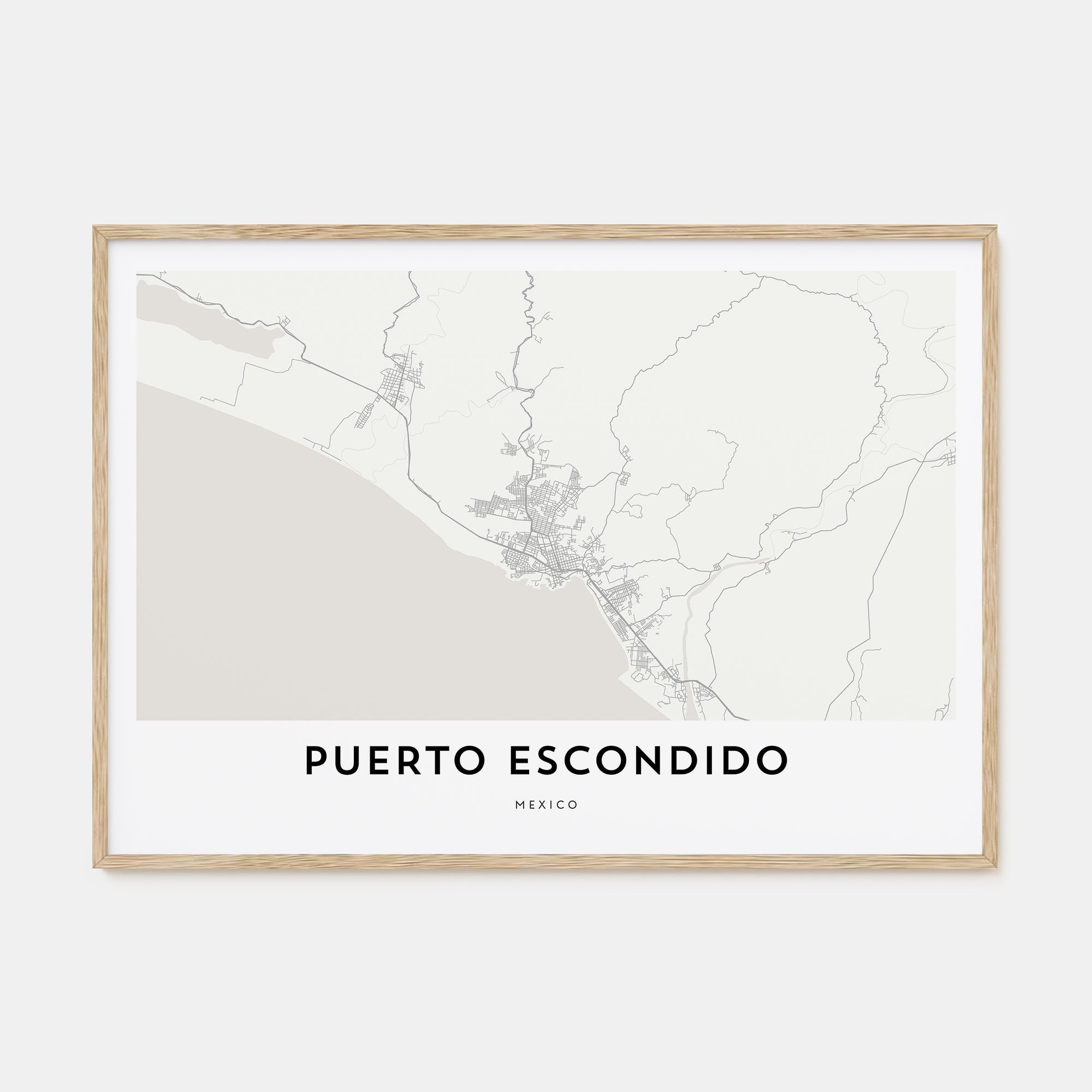 Puerto Escondido Map Landscape Poster