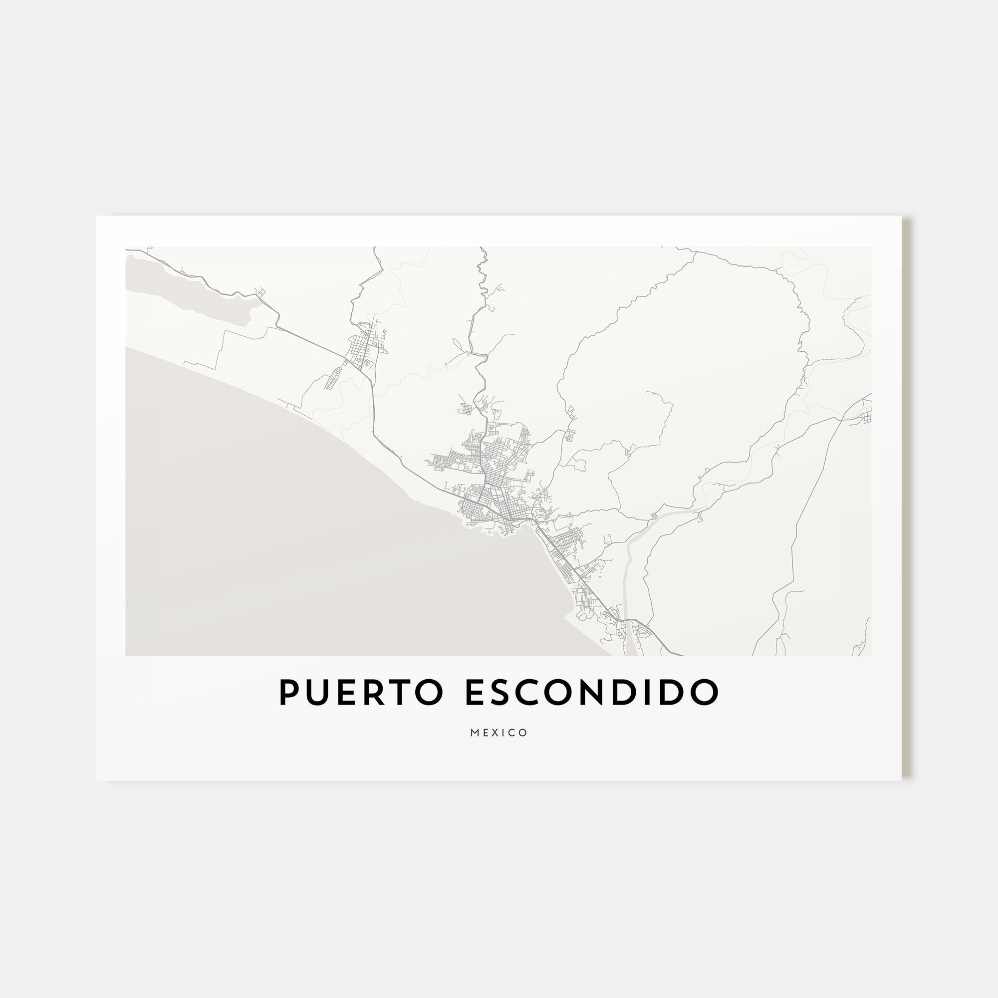 Puerto Escondido Map Landscape Poster
